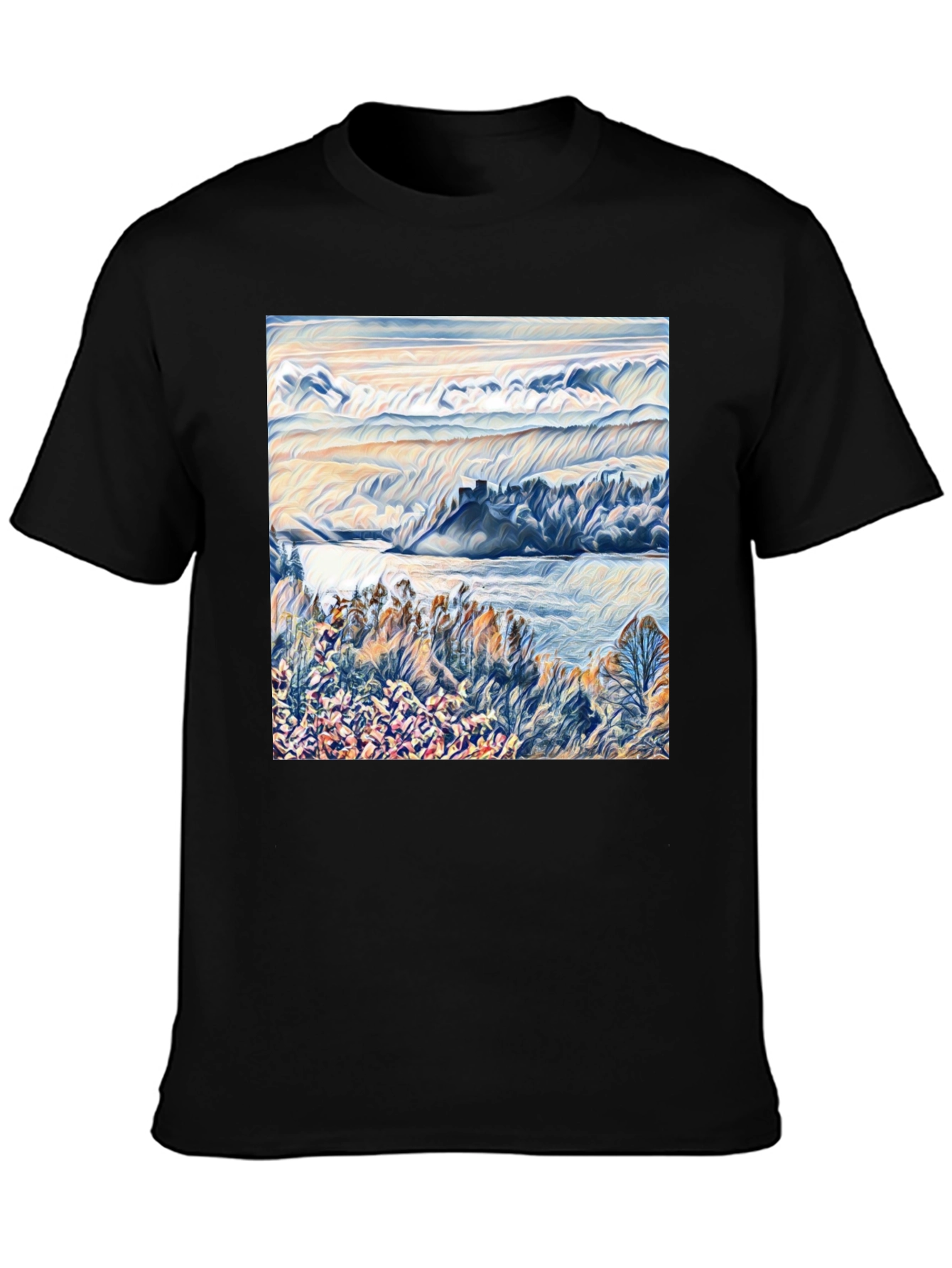 Scenic Landscape Graphic Print Black T-Shirt