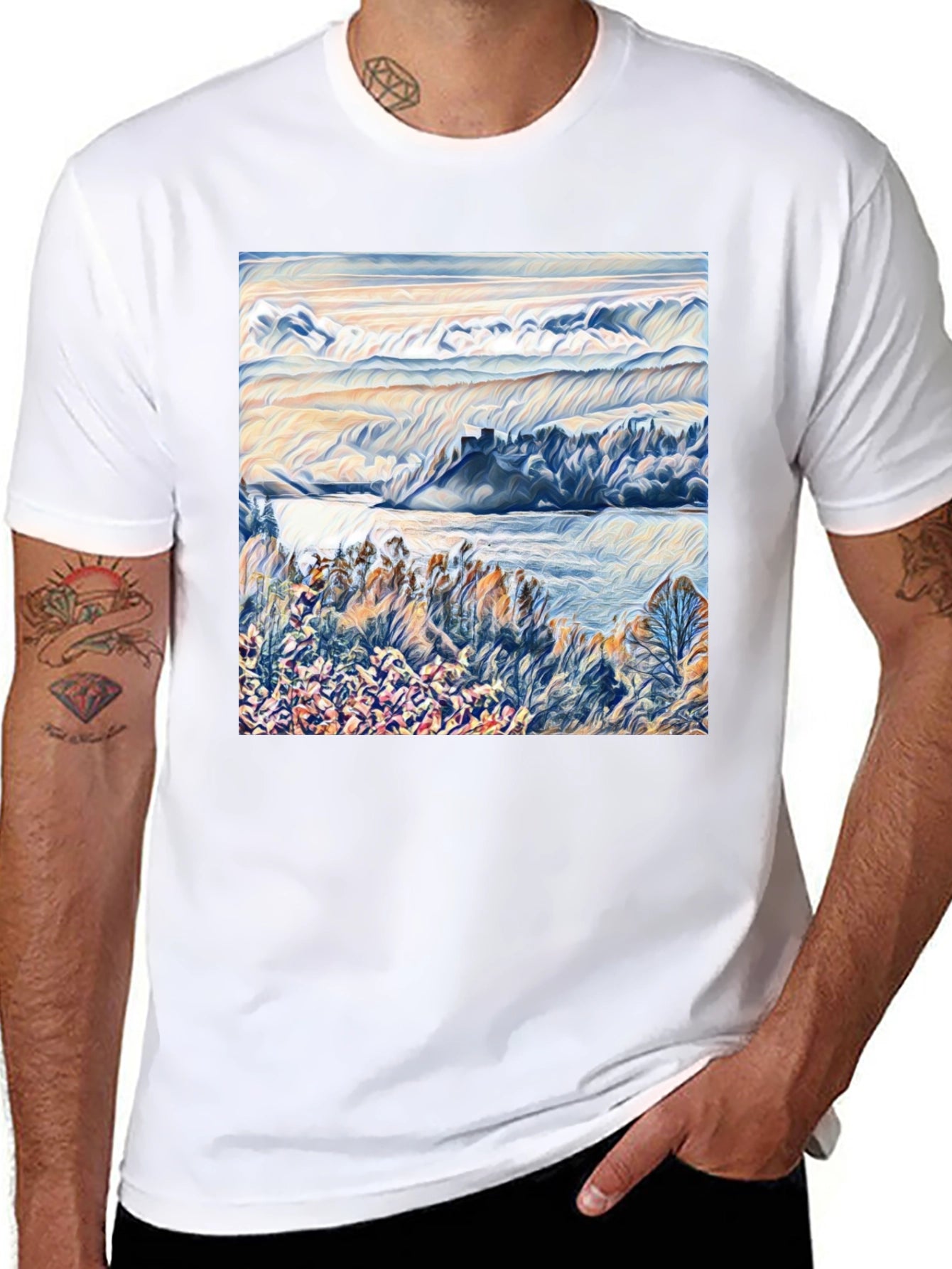 Scenic Landscape Graphic Print Black T-Shirt