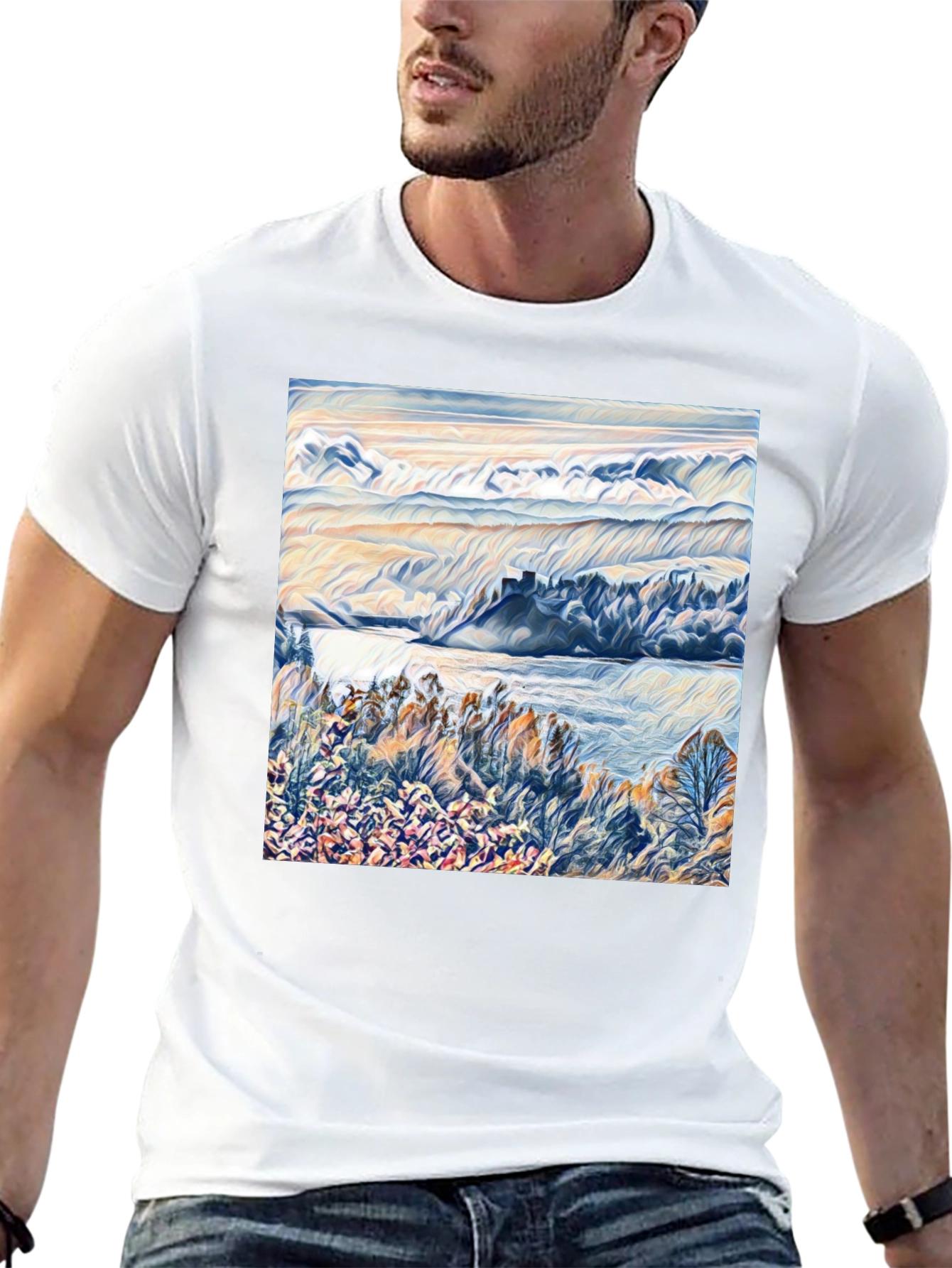 Scenic Landscape Graphic Print Black T-Shirt
