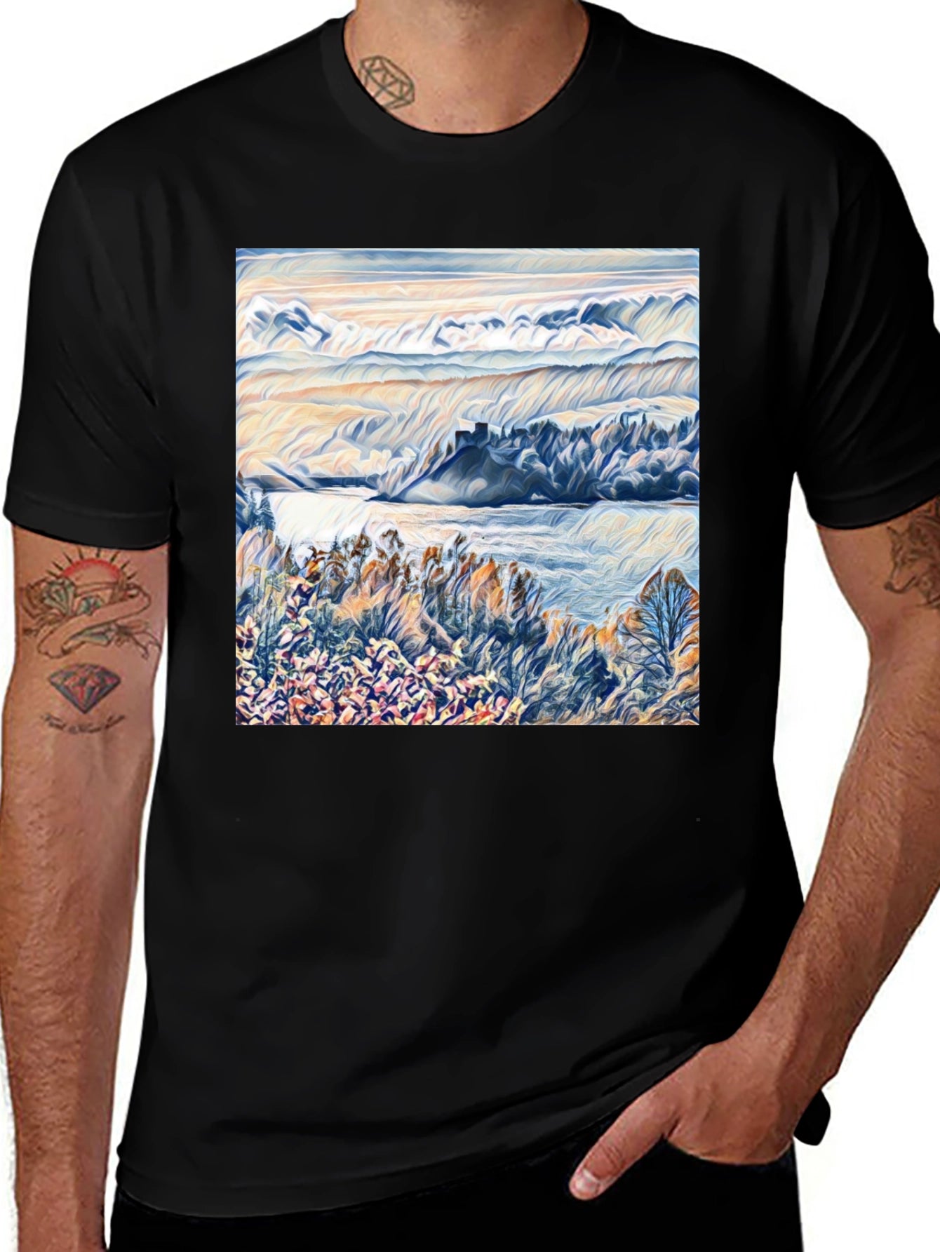 Scenic Landscape Graphic Print Black T-Shirt