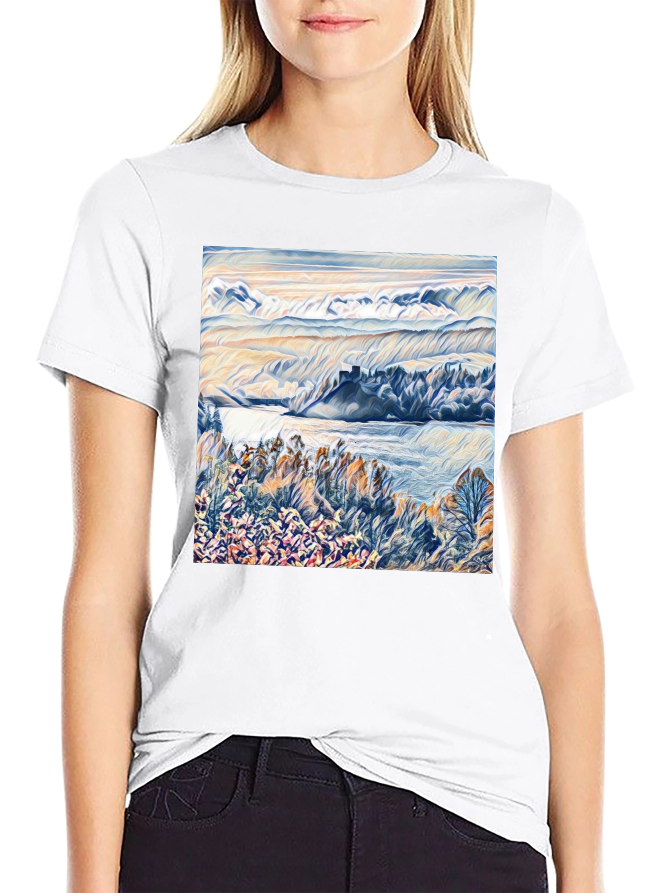Scenic Landscape Graphic Print Black T-Shirt