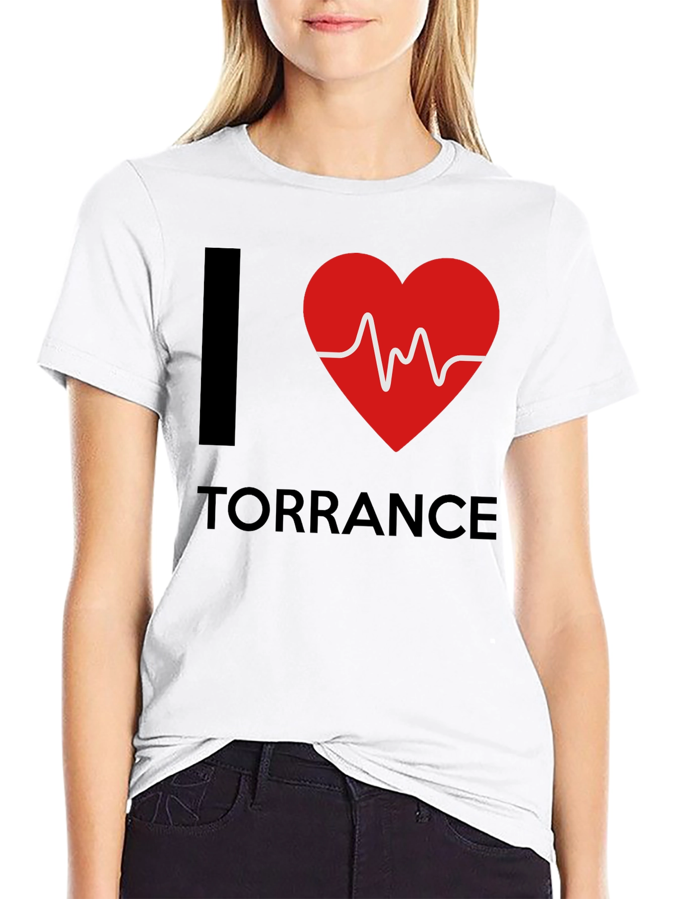 I Love Torrance T-Shirt Red Heartbeat Design