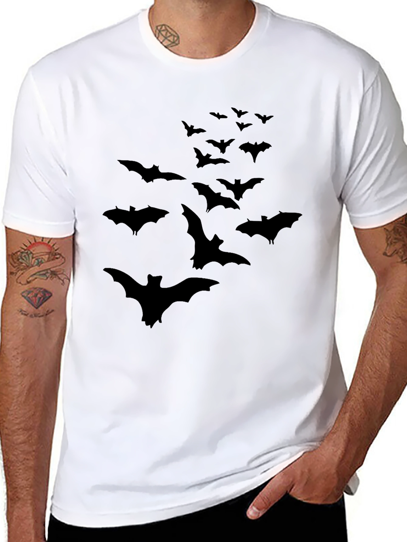 Mens Black Bat Graphic Tee - Halloween Ready!
