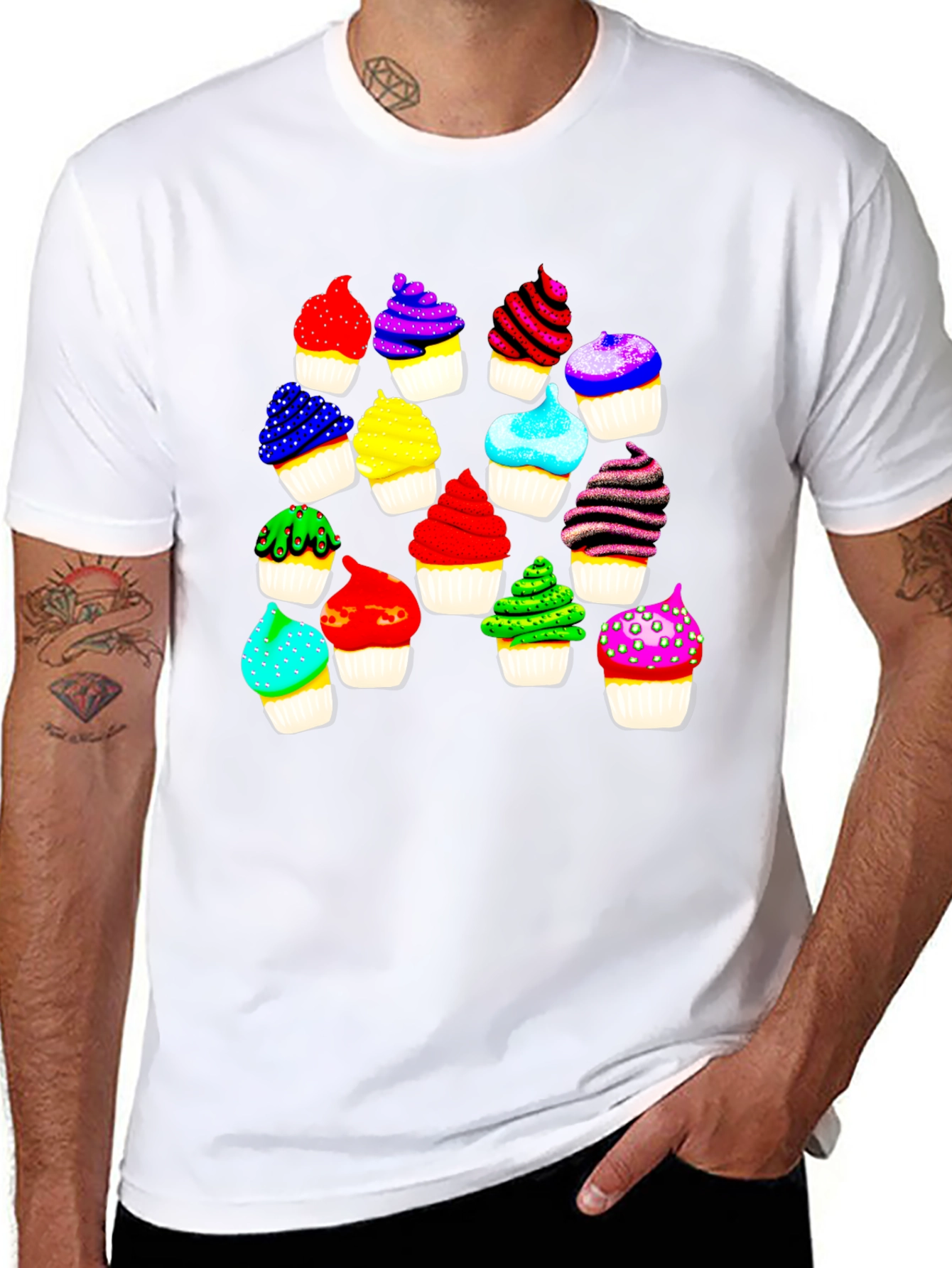 Colorful Cupcake Print T-Shirt