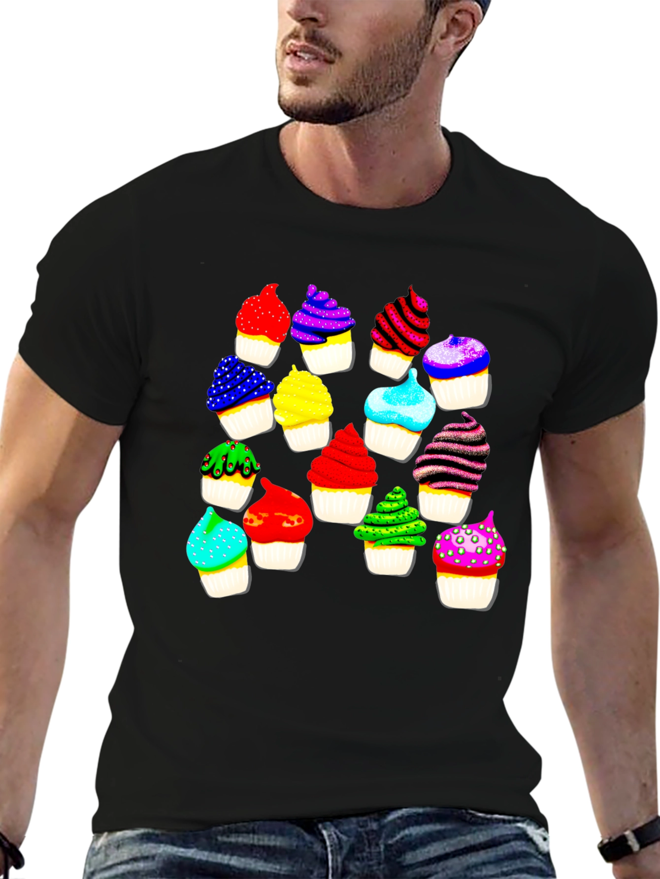 Colorful Cupcake Print T-Shirt