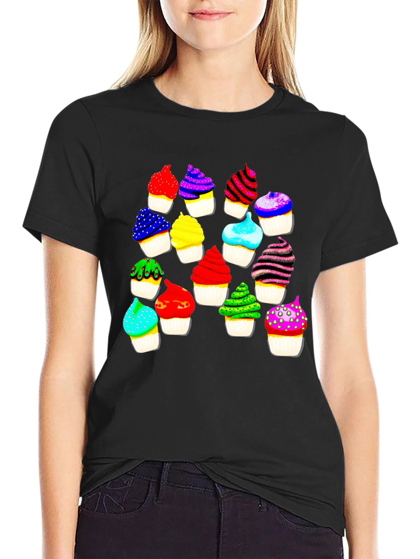 Colorful Cupcake Print T-Shirt