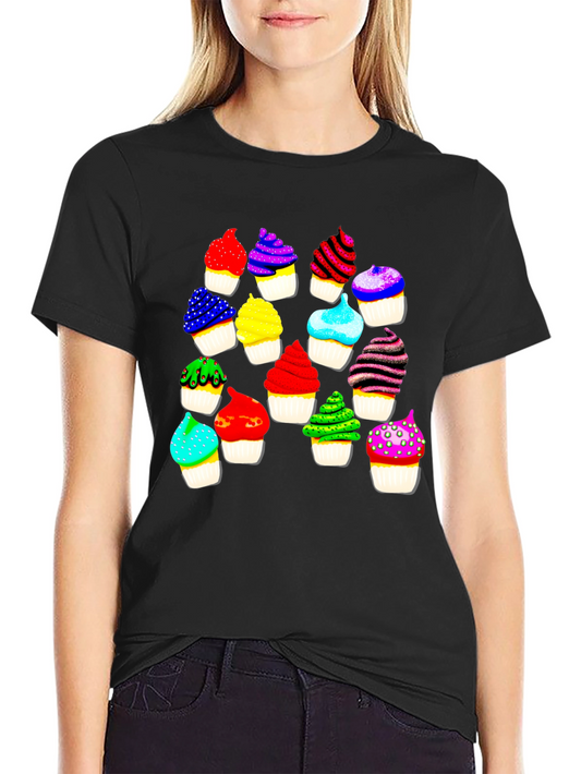 Colorful Cupcake Print T-Shirt