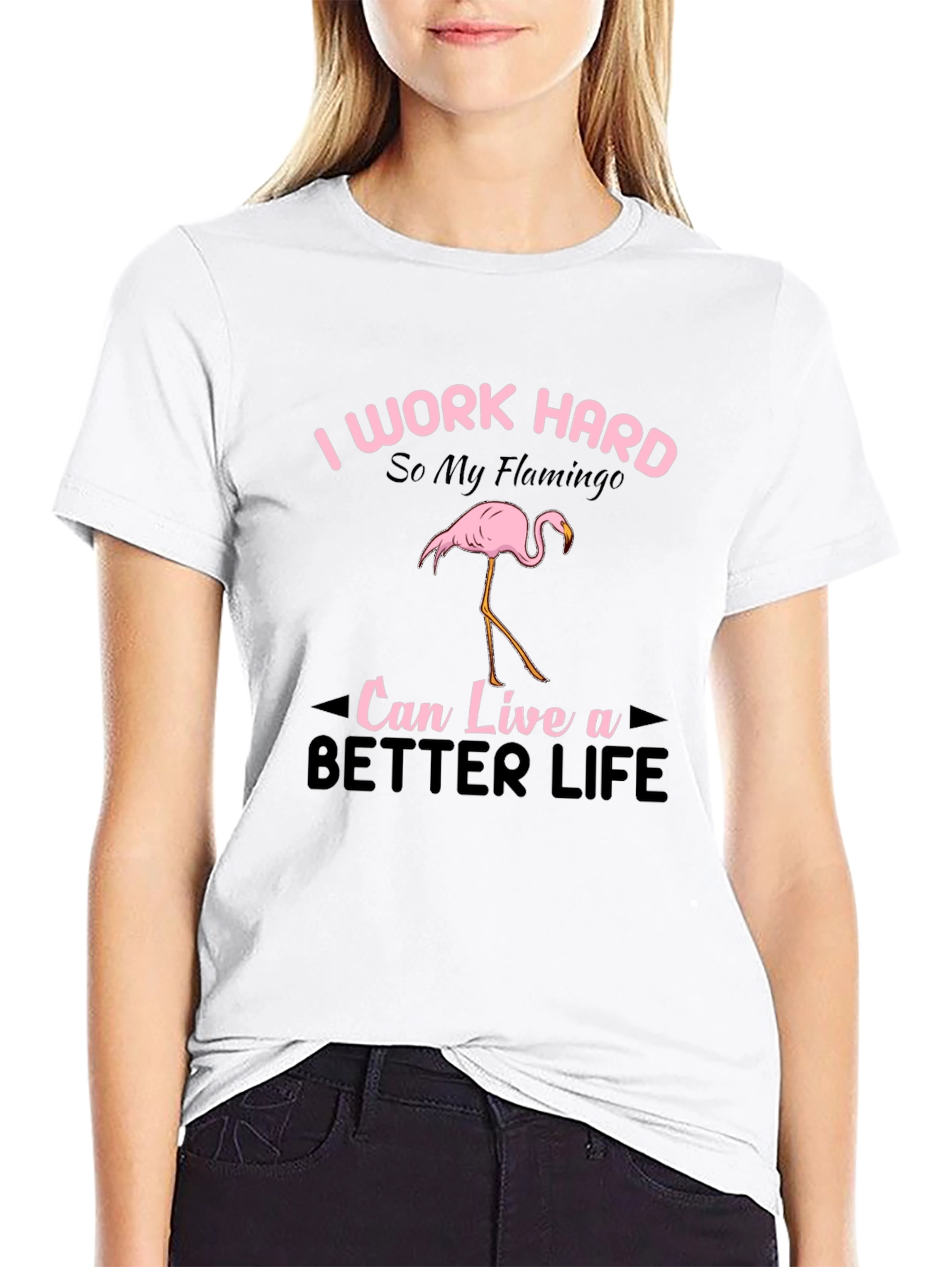 I Work Hard Flamingo Graphic T-Shirt