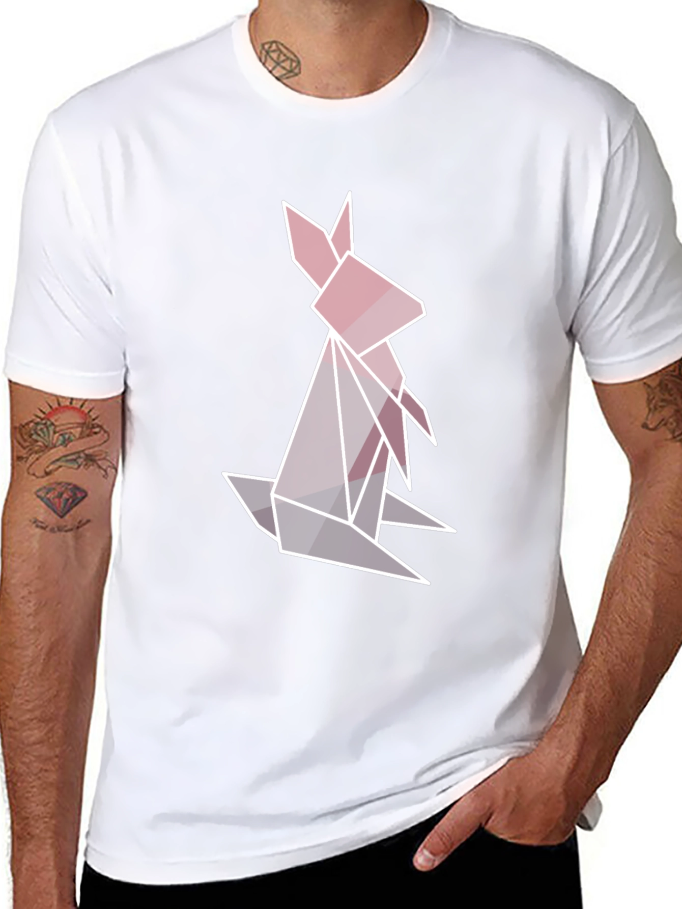 Geometric Rabbit Graphic Tee - Stylish Mens Black T-Shirt