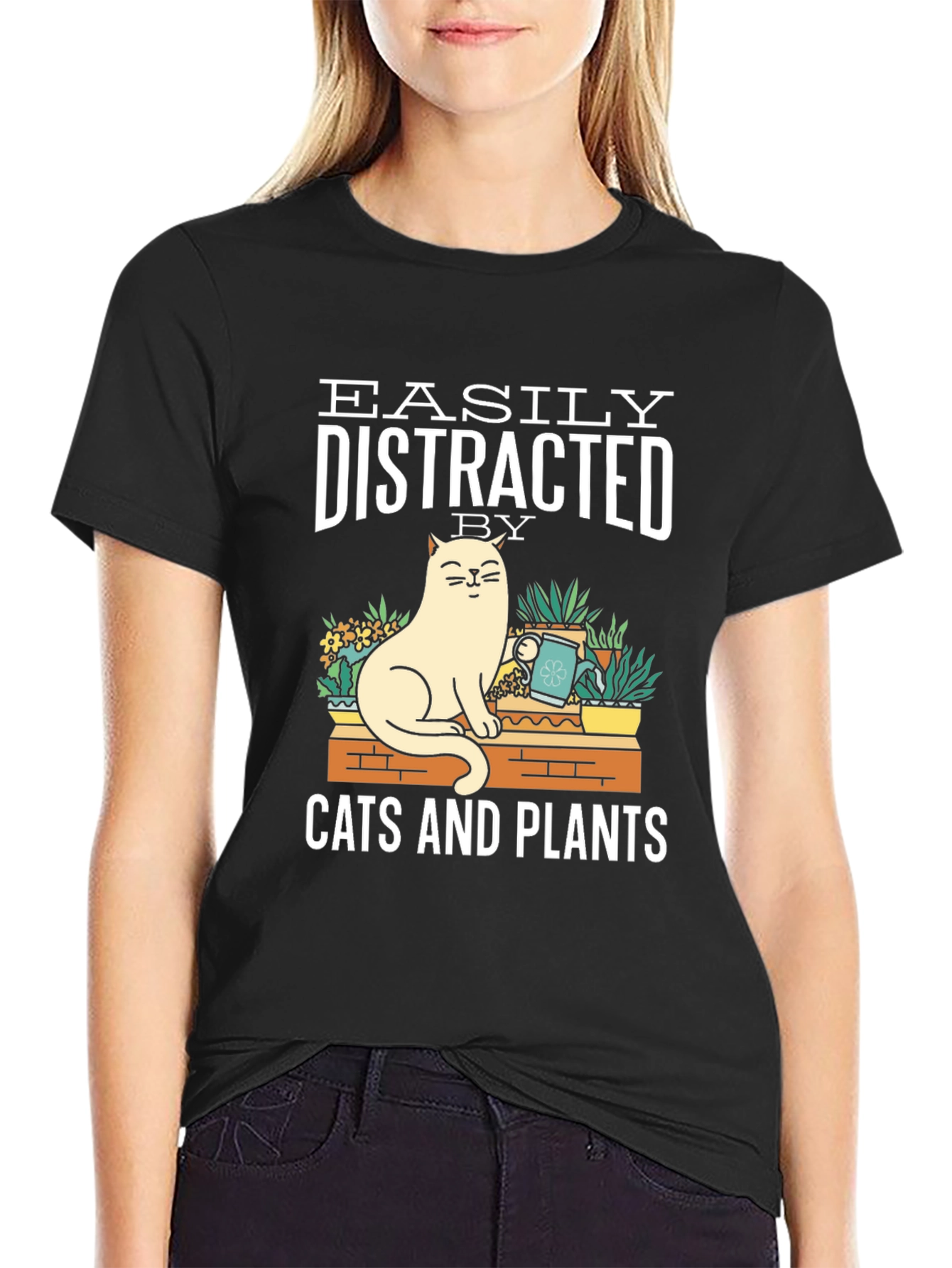 Easily Distracted by Cats & Plants Graphic T-Shirt