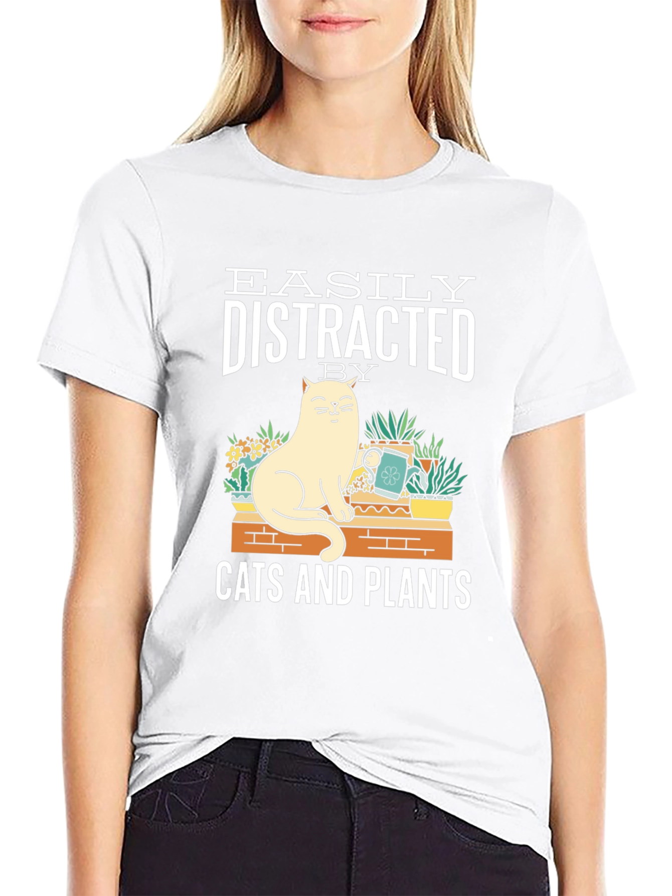 Easily Distracted by Cats & Plants Graphic T-Shirt