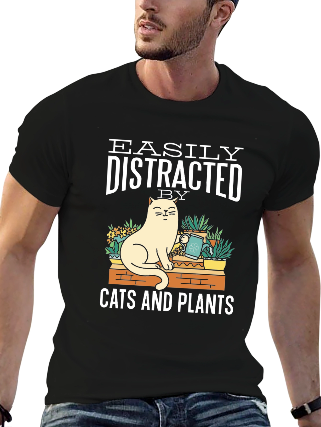 Easily Distracted by Cats & Plants Graphic T-Shirt