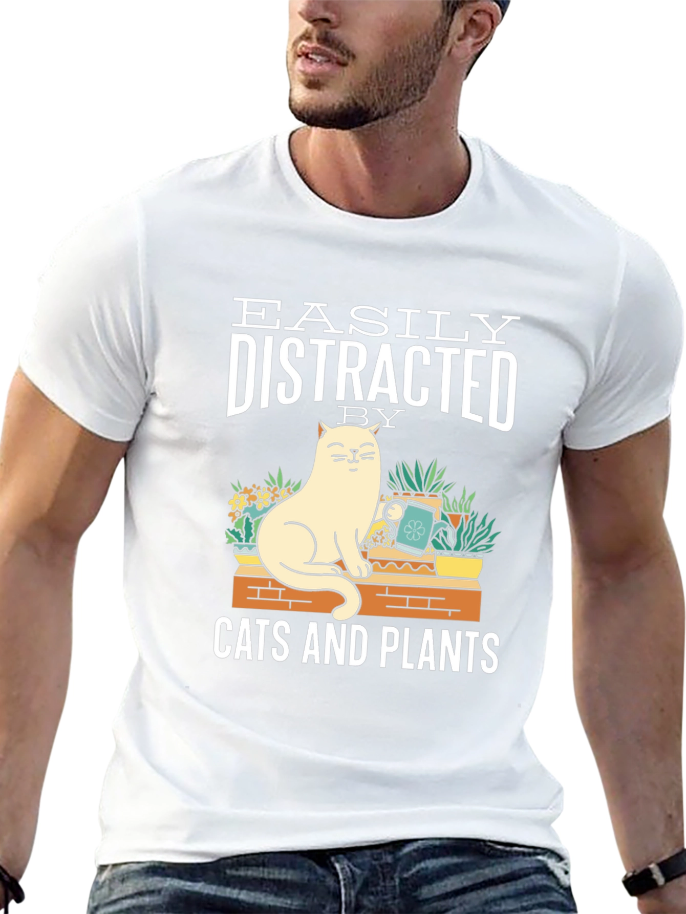 Easily Distracted by Cats & Plants Graphic T-Shirt