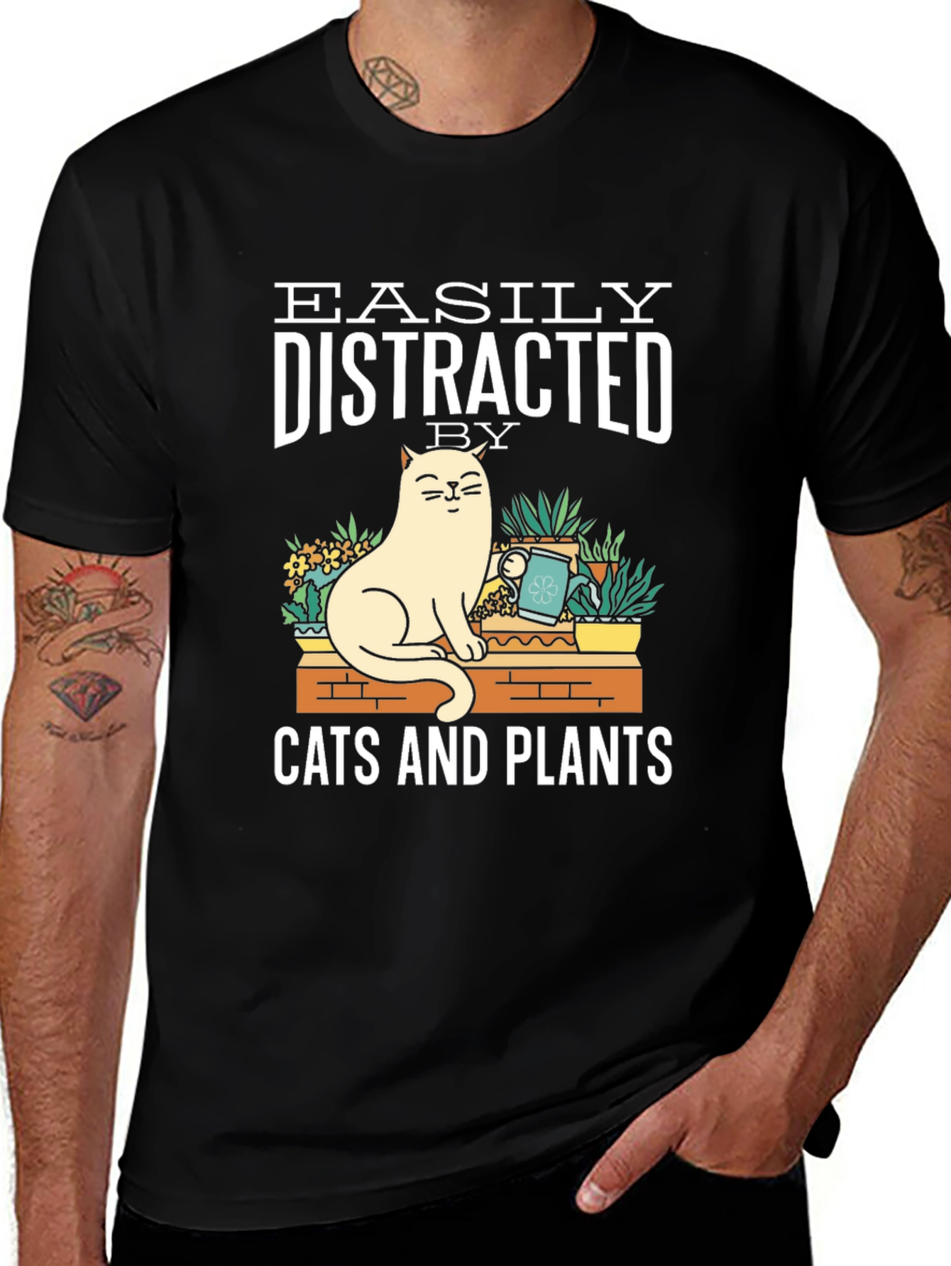 Easily Distracted by Cats & Plants Graphic T-Shirt