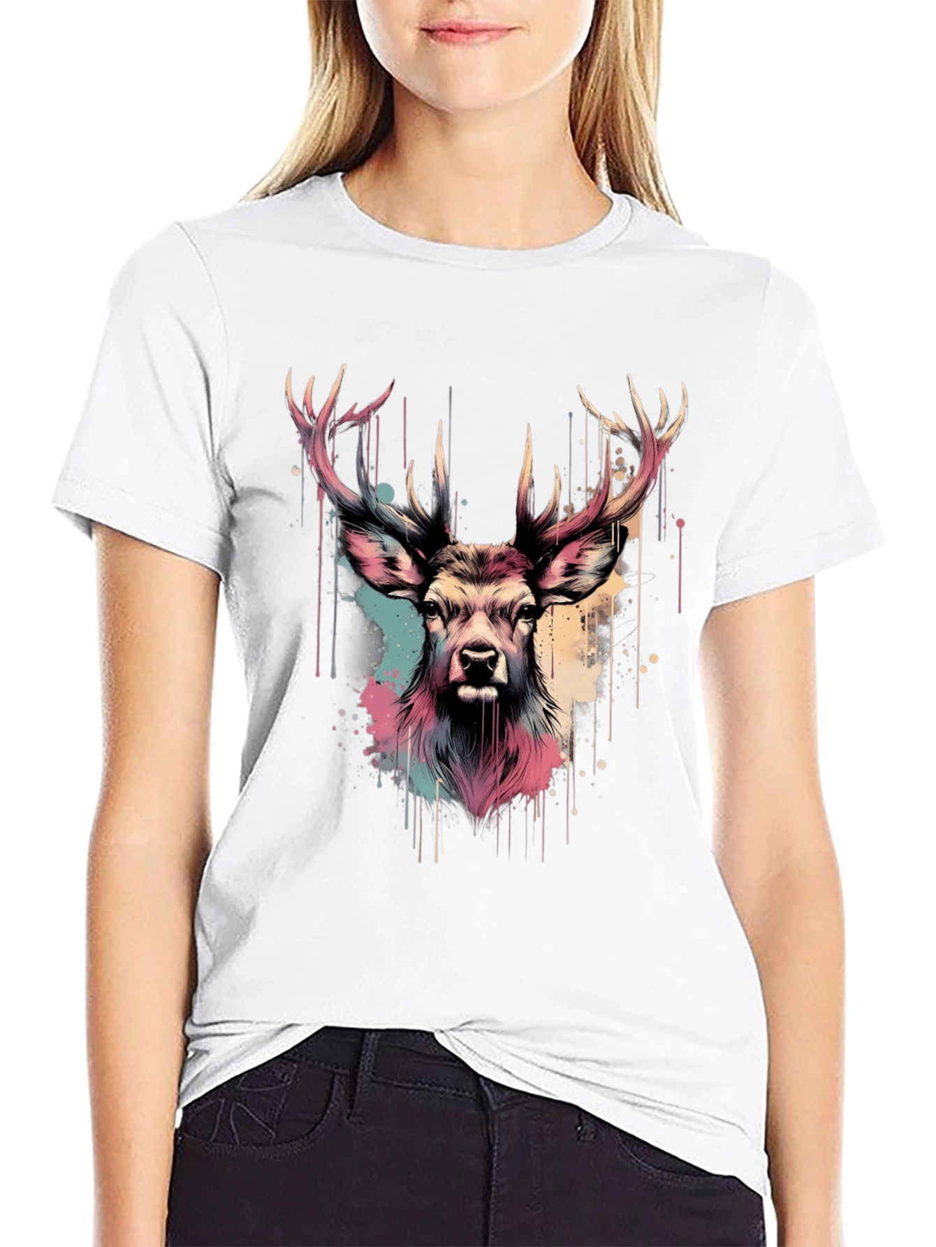 Deer Head Graphic Print Black T-Shirt