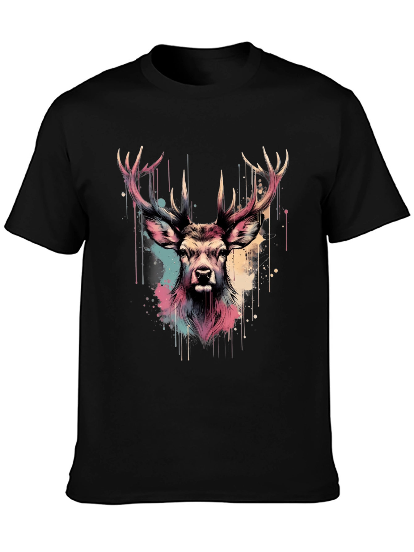 Deer Head Graphic Print Black T-Shirt