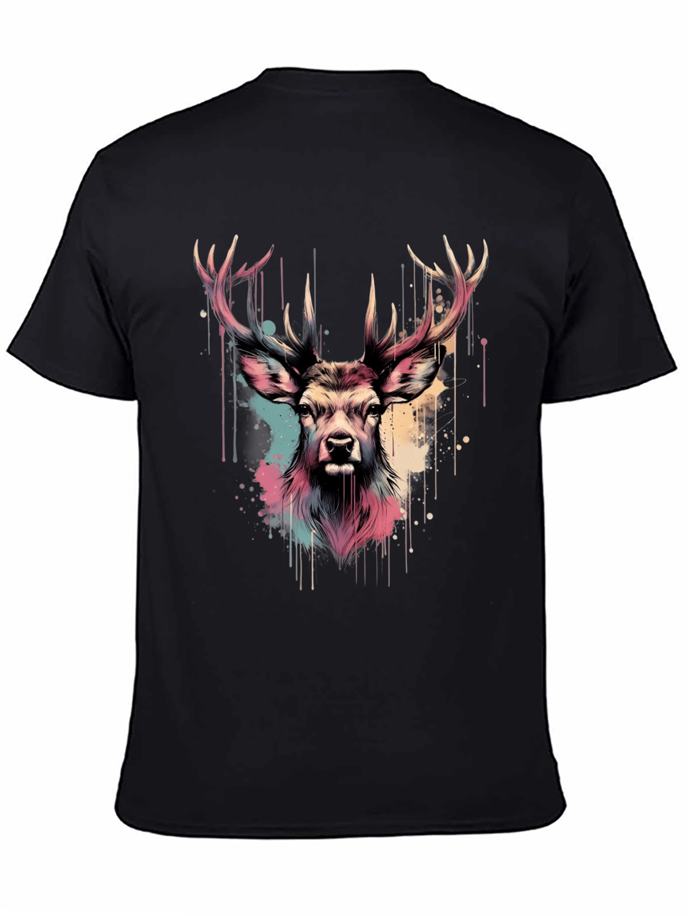 Deer Head Graphic Print Black T-Shirt