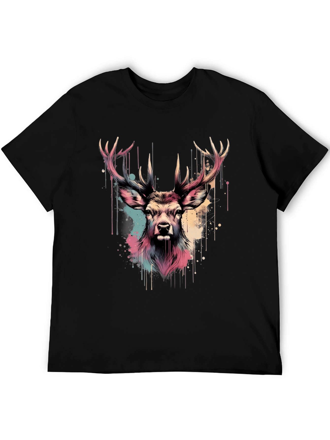 Deer Head Graphic Print Black T-Shirt