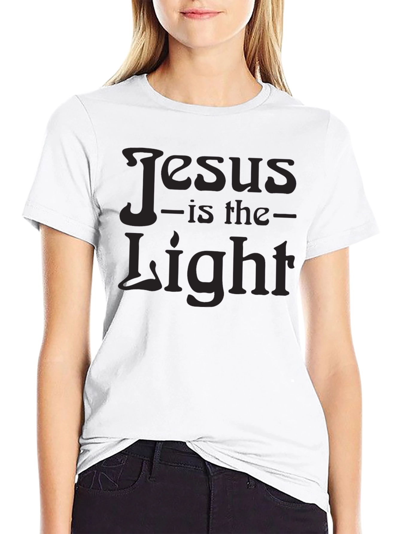 Jesus Is The Light Graphic Print Black T-Shirt