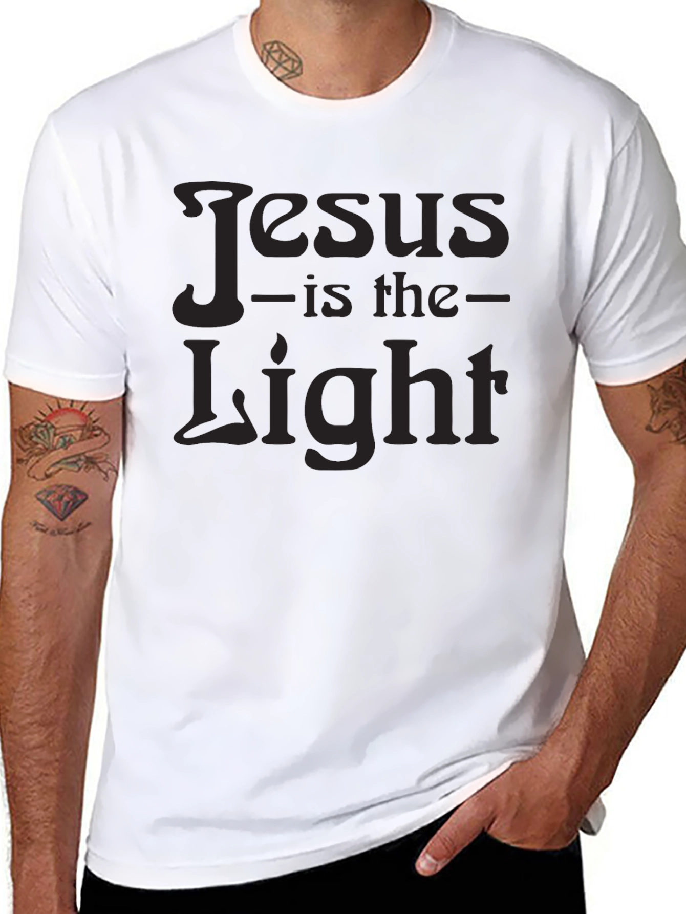 Jesus Is The Light Graphic Print Black T-Shirt