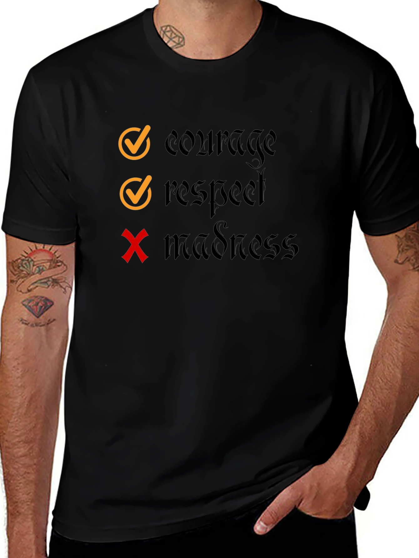 Courage Respect Graphic Tee - Black Cotton T-Shirt