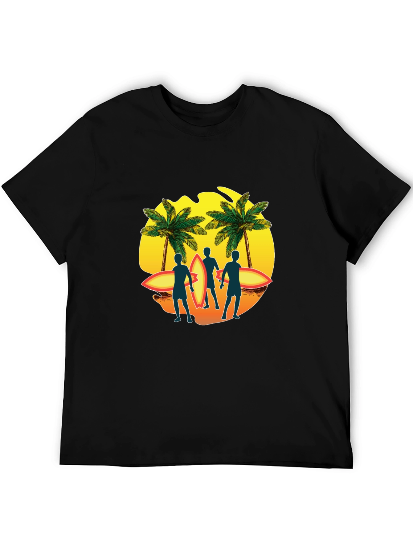 Surfer Silhouette Graphic T-Shirt - Tropical Palm Design
