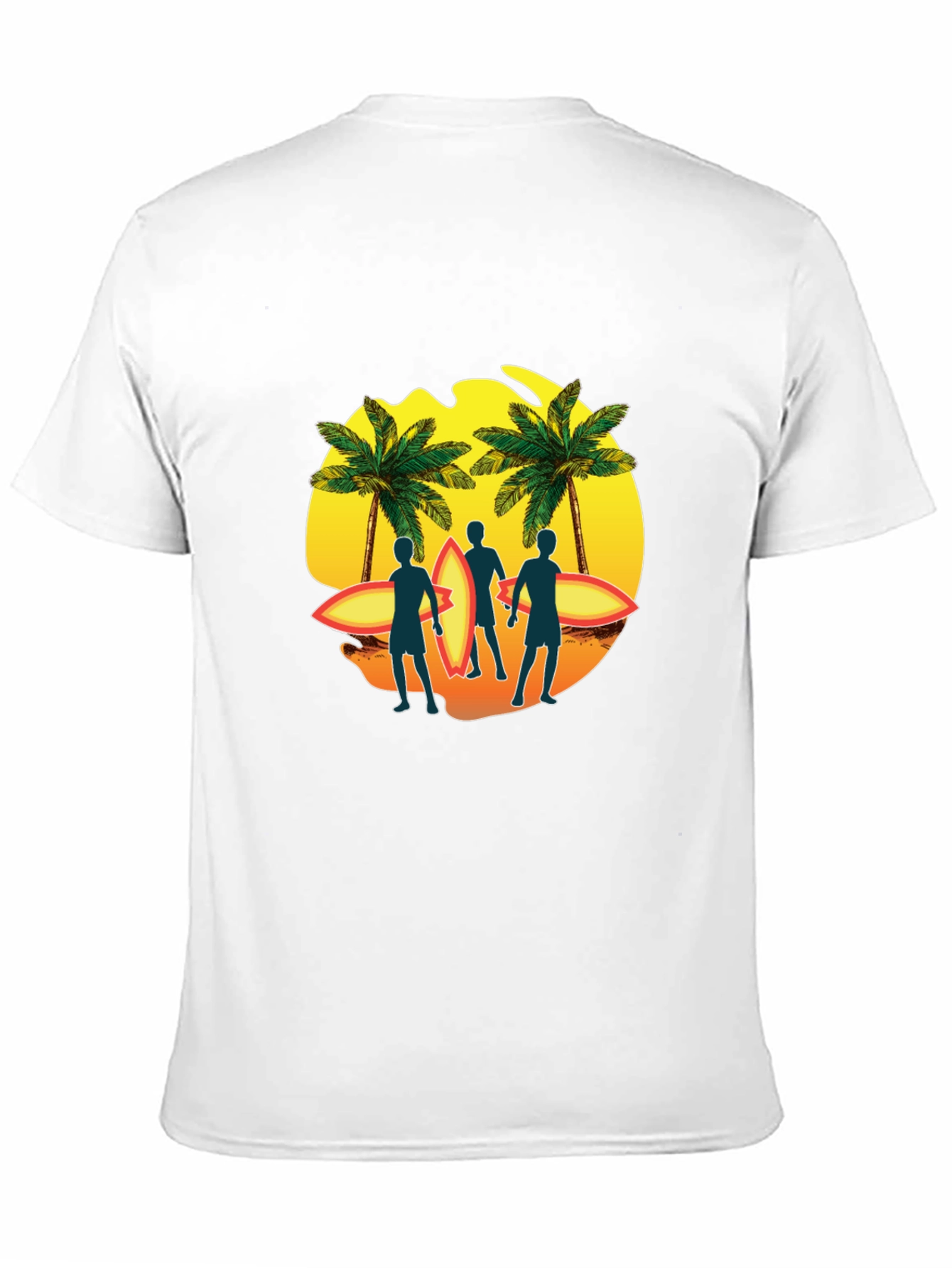 Surfer Silhouette Graphic T-Shirt - Tropical Palm Design