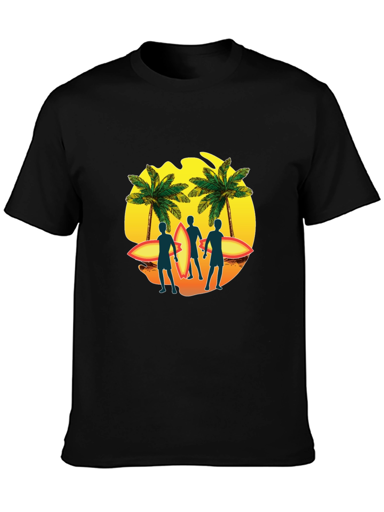 Surfer Silhouette Graphic T-Shirt - Tropical Palm Design