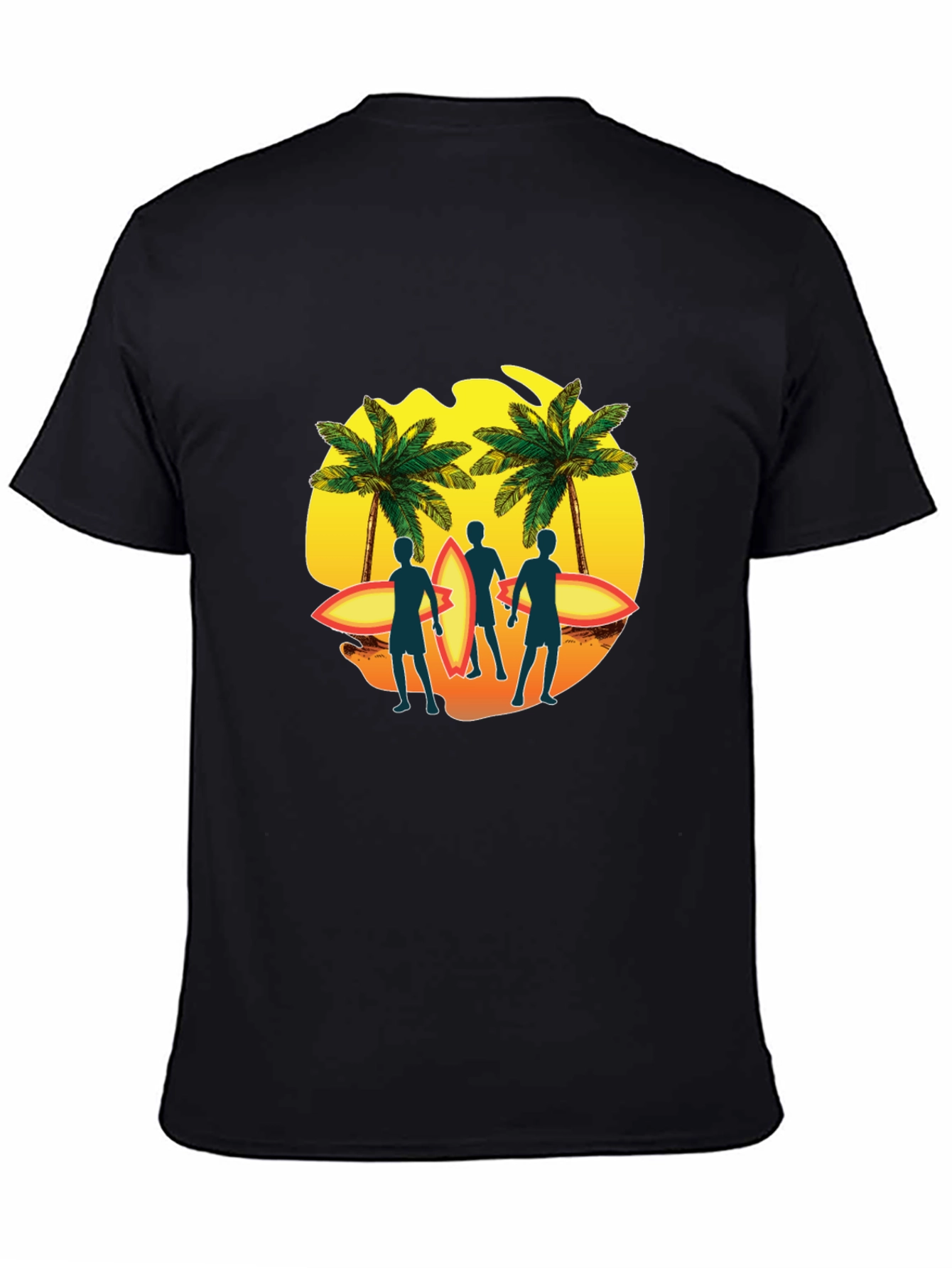 Surfer Silhouette Graphic T-Shirt - Tropical Palm Design