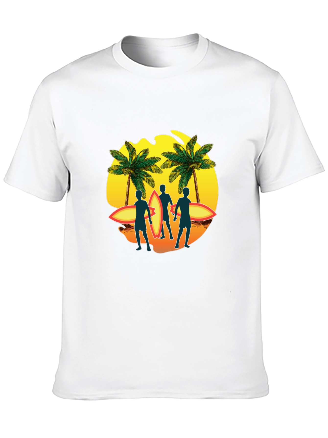 Surfer Silhouette Graphic T-Shirt - Tropical Palm Design