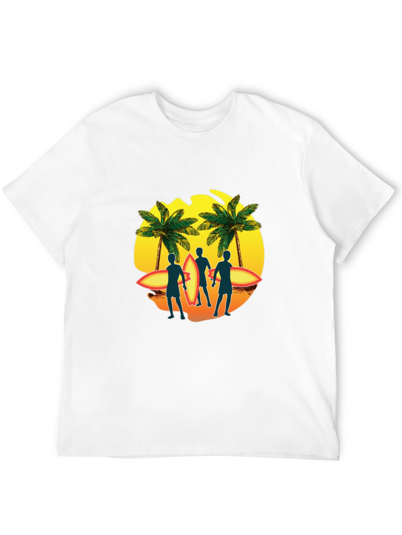 Surfer Silhouette Graphic T-Shirt - Tropical Palm Design