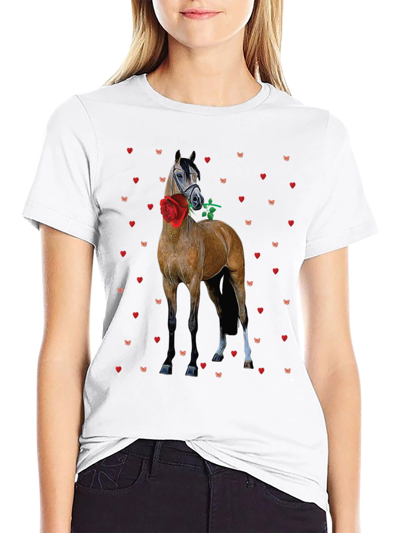 Horse with Rose Valentines Day Graphic Tee