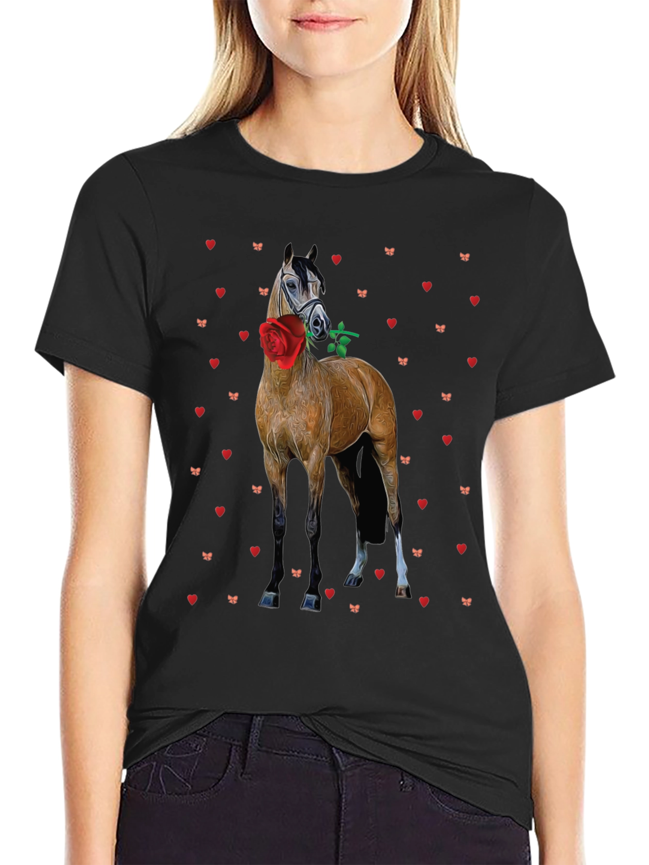 Horse with Rose Valentines Day Graphic Tee