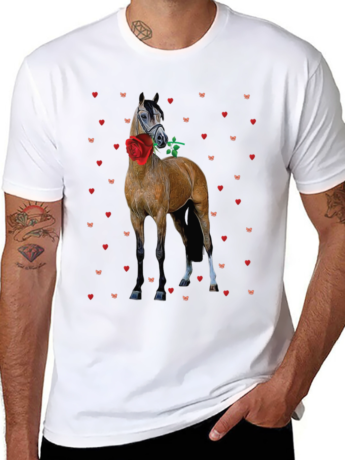Horse with Rose Valentines Day Graphic Tee
