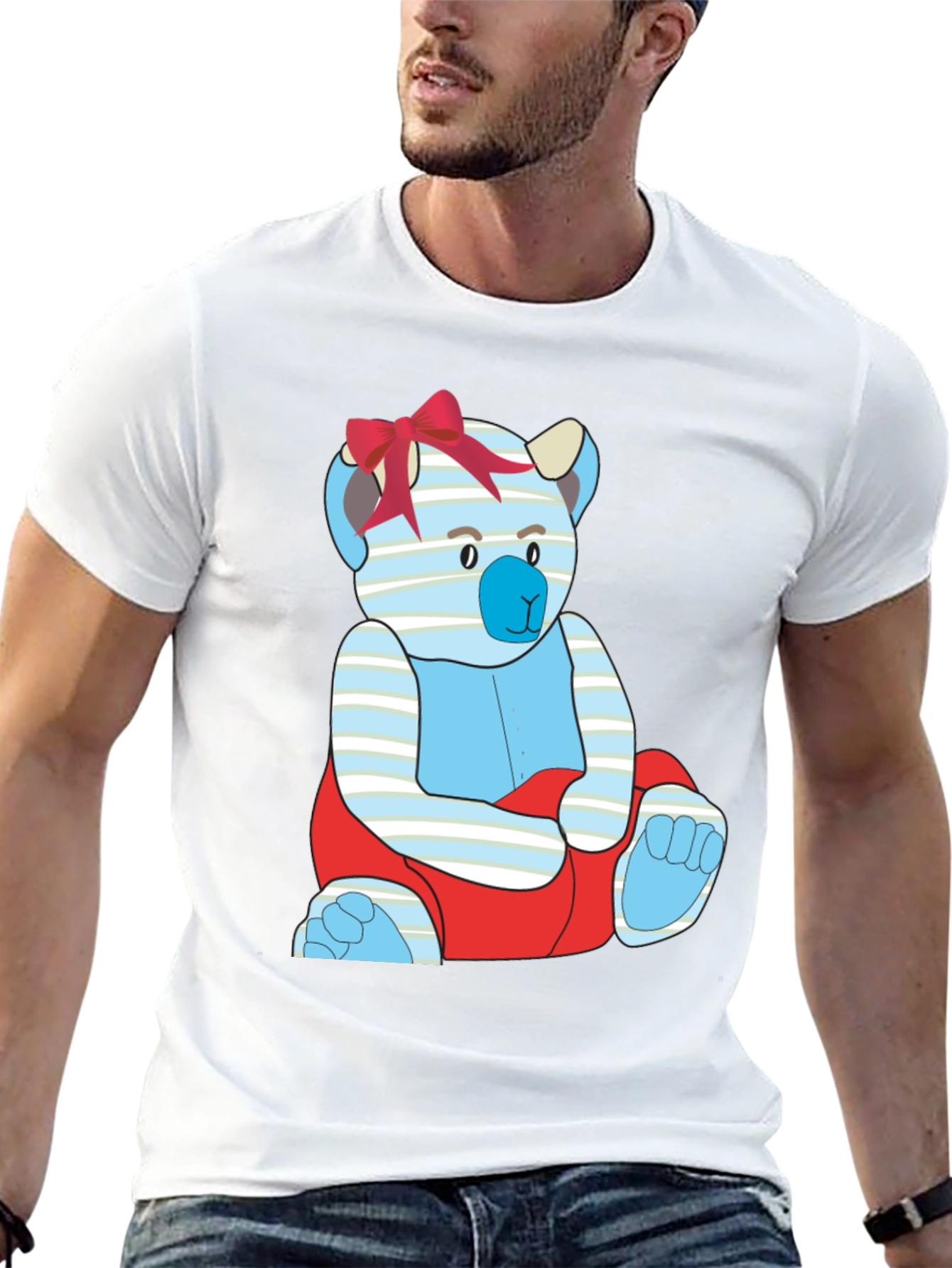 Black T-Shirt with Cute Cartoon Bear Design