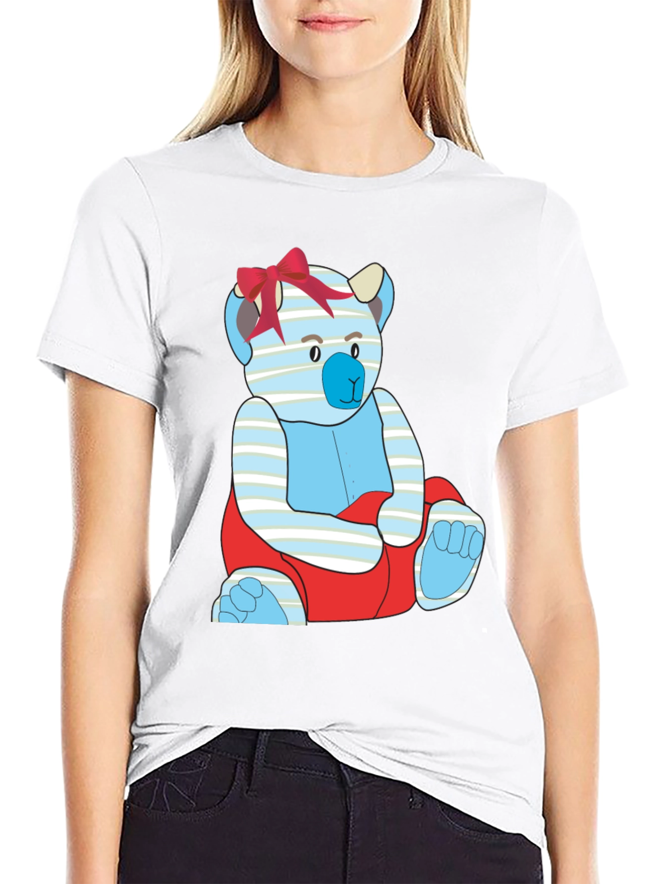Black T-Shirt with Cute Cartoon Bear Design