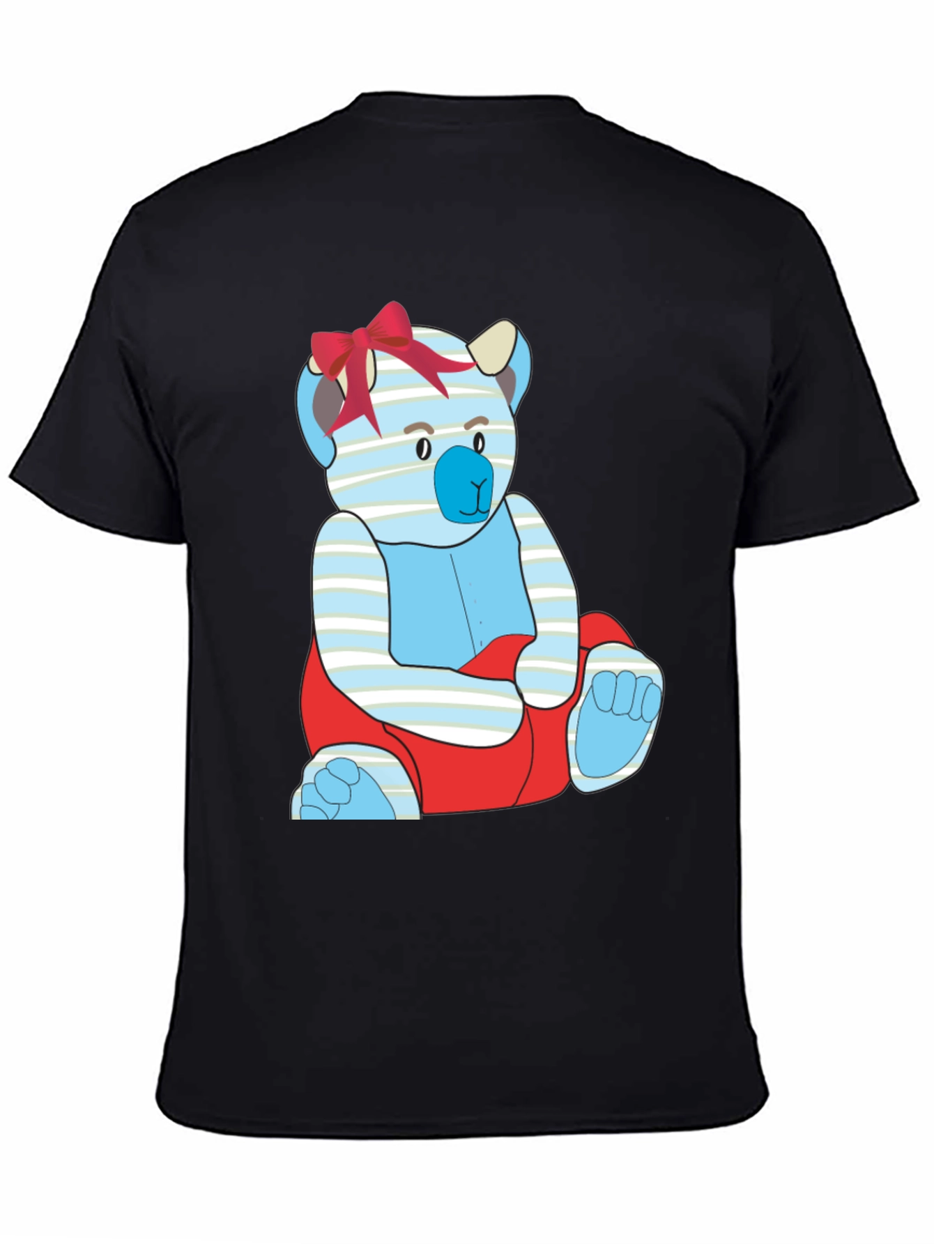 Black T-Shirt with Cute Cartoon Bear Design