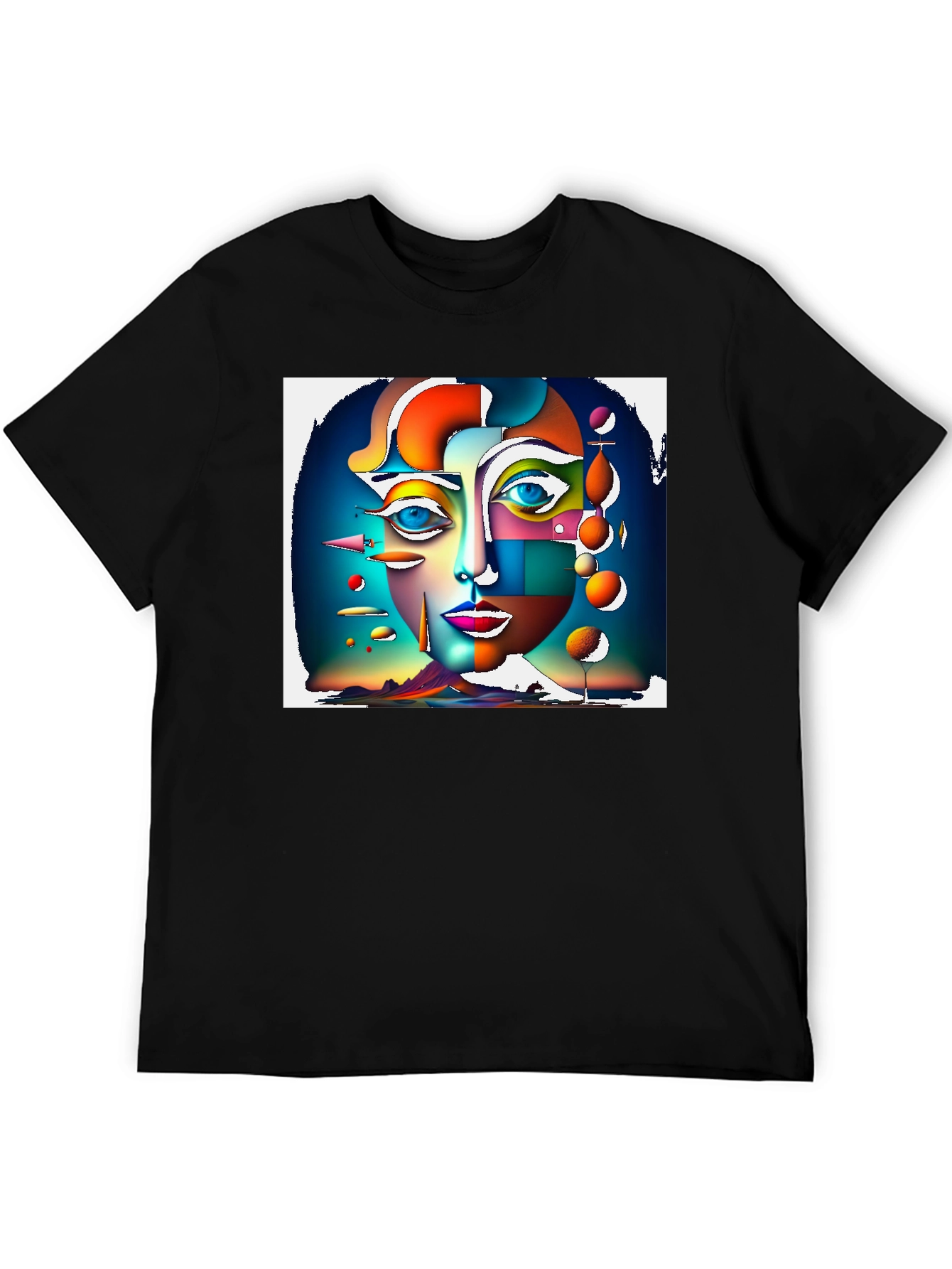Abstract Face Graphic Black T-Shirt