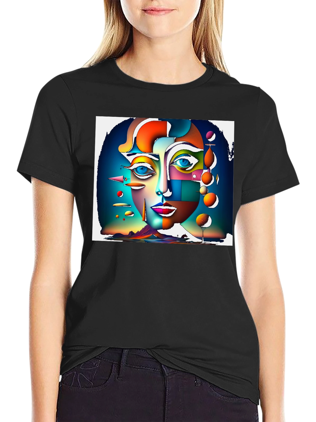 Abstract Face Graphic Black T-Shirt
