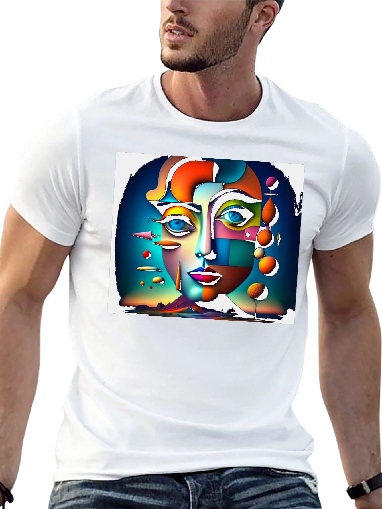 Abstract Face Graphic Black T-Shirt