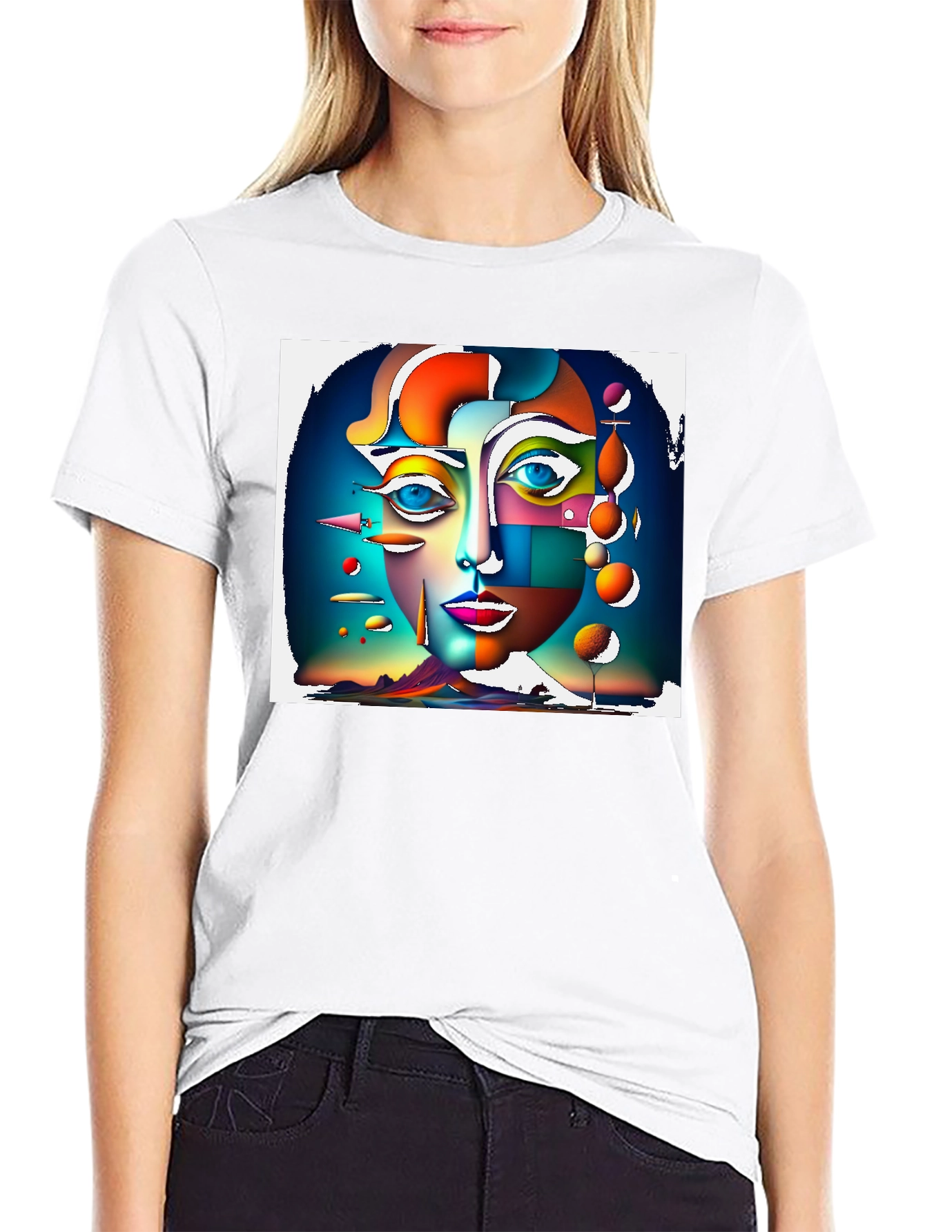 Abstract Face Graphic Black T-Shirt
