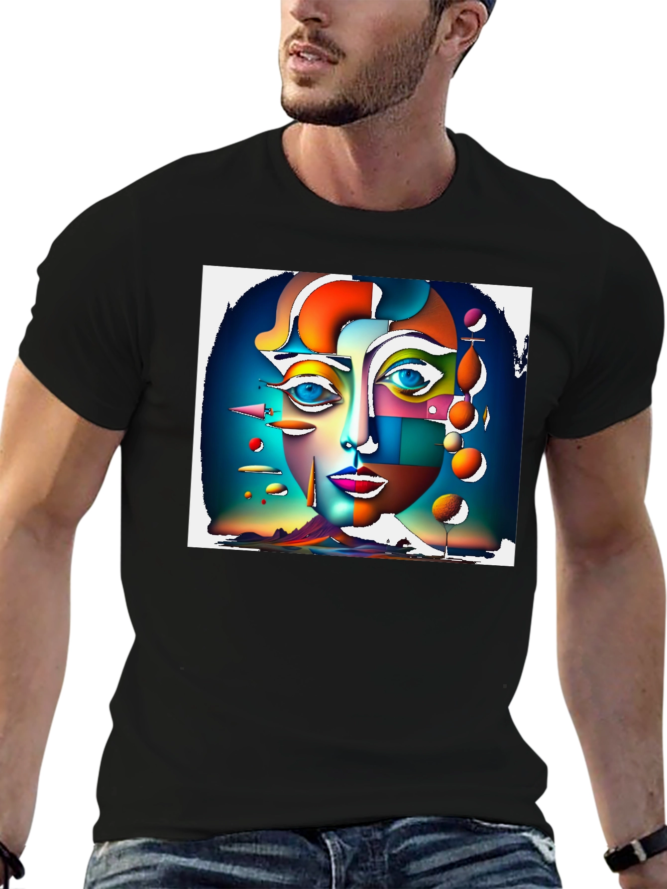Abstract Face Graphic Black T-Shirt