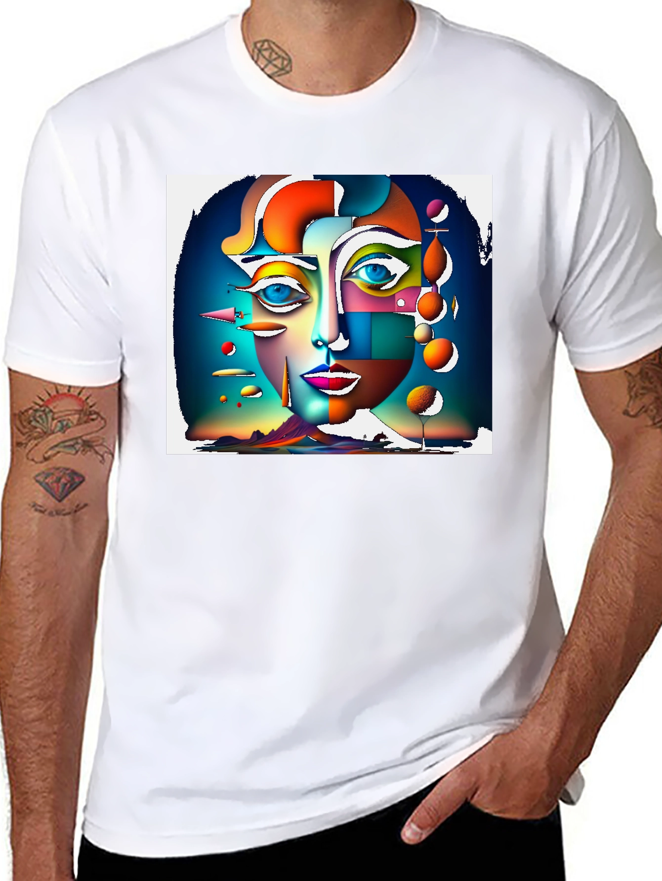 Abstract Face Graphic Black T-Shirt