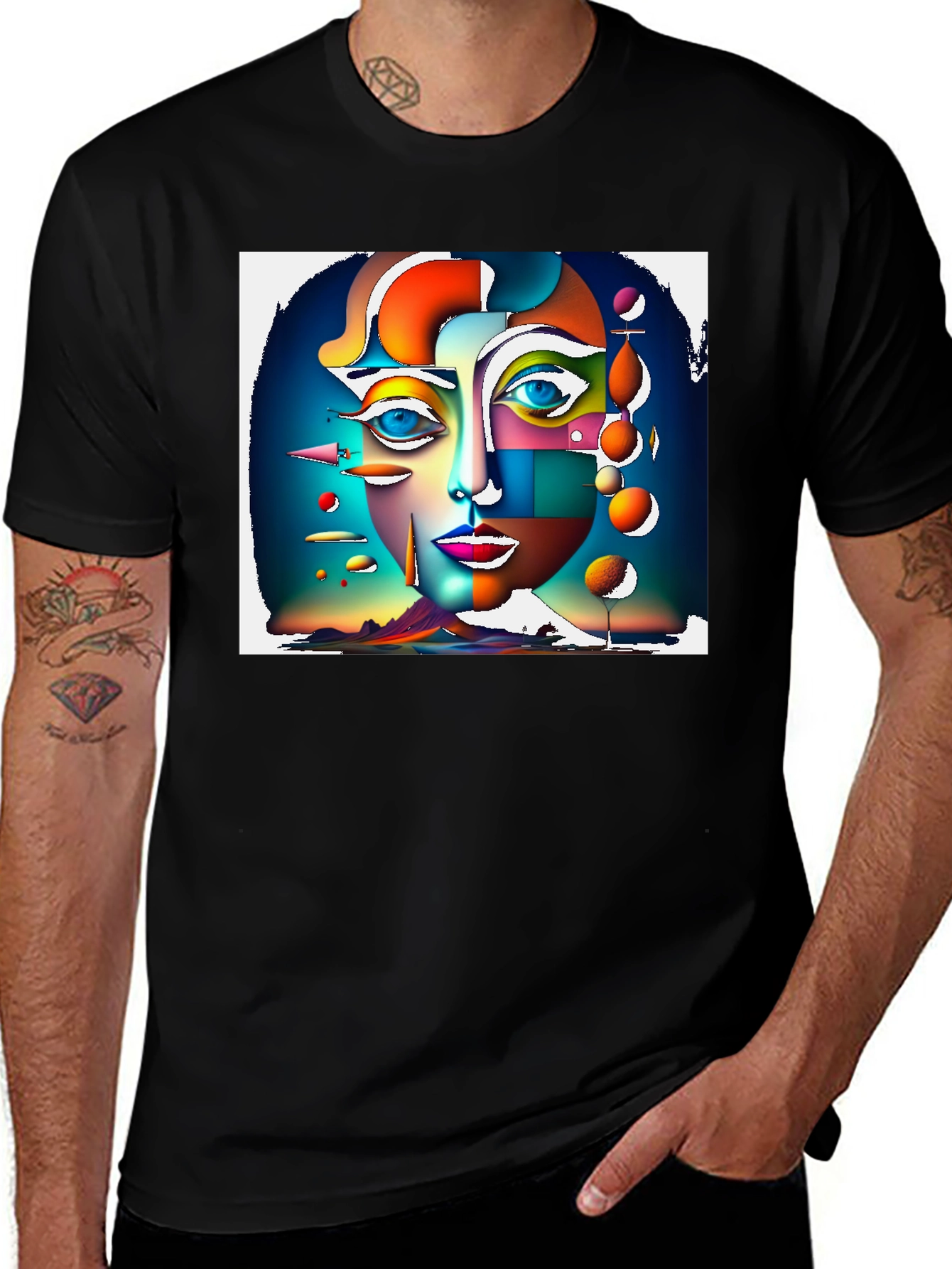 Abstract Face Graphic Black T-Shirt