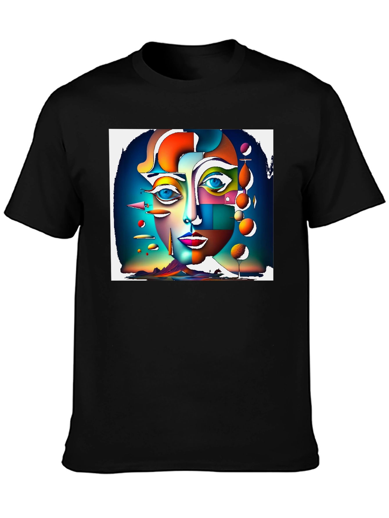 Abstract Face Graphic Black T-Shirt