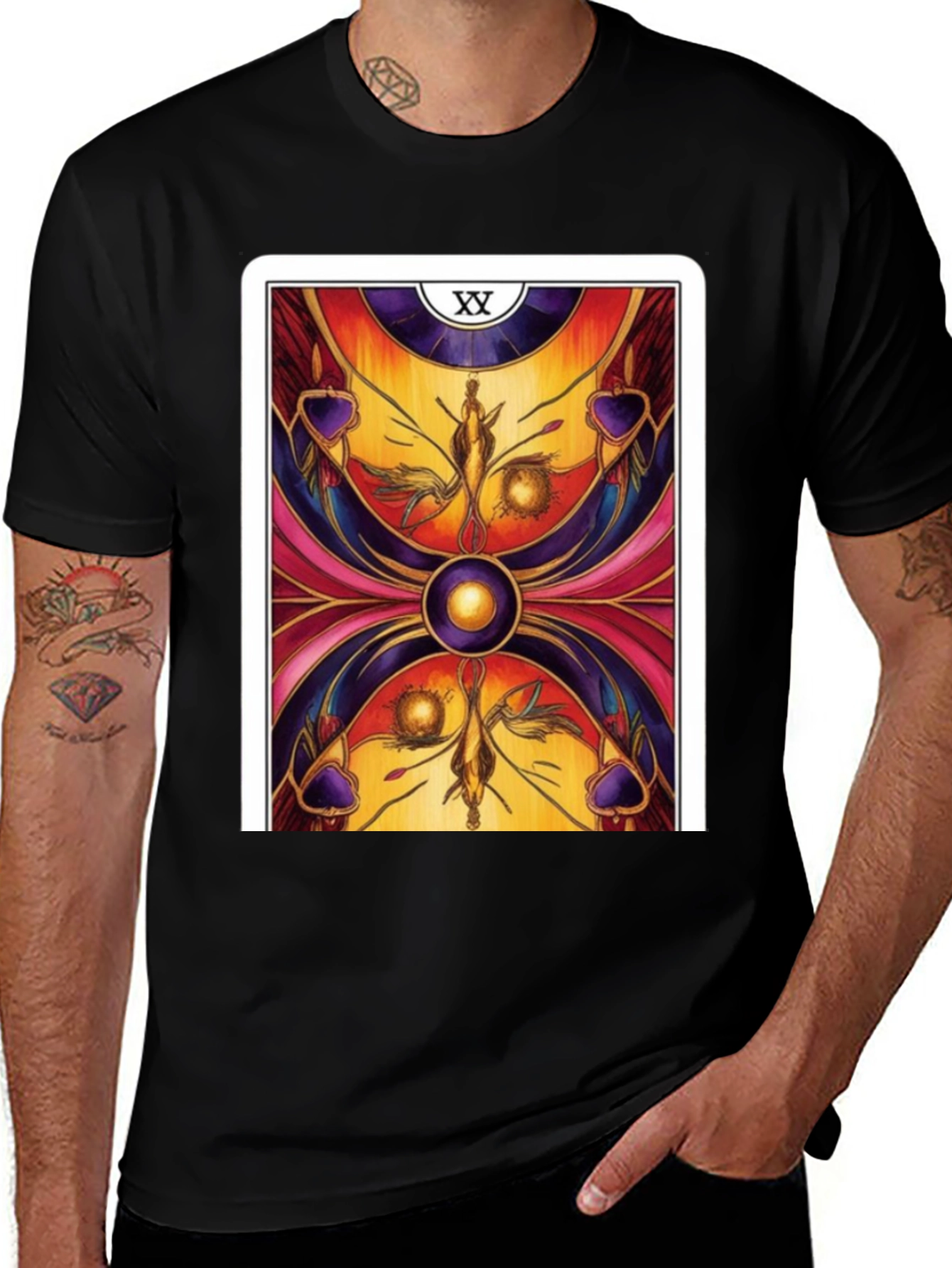 Tarot Card Graphic T-Shirt - Black Cotton Tee