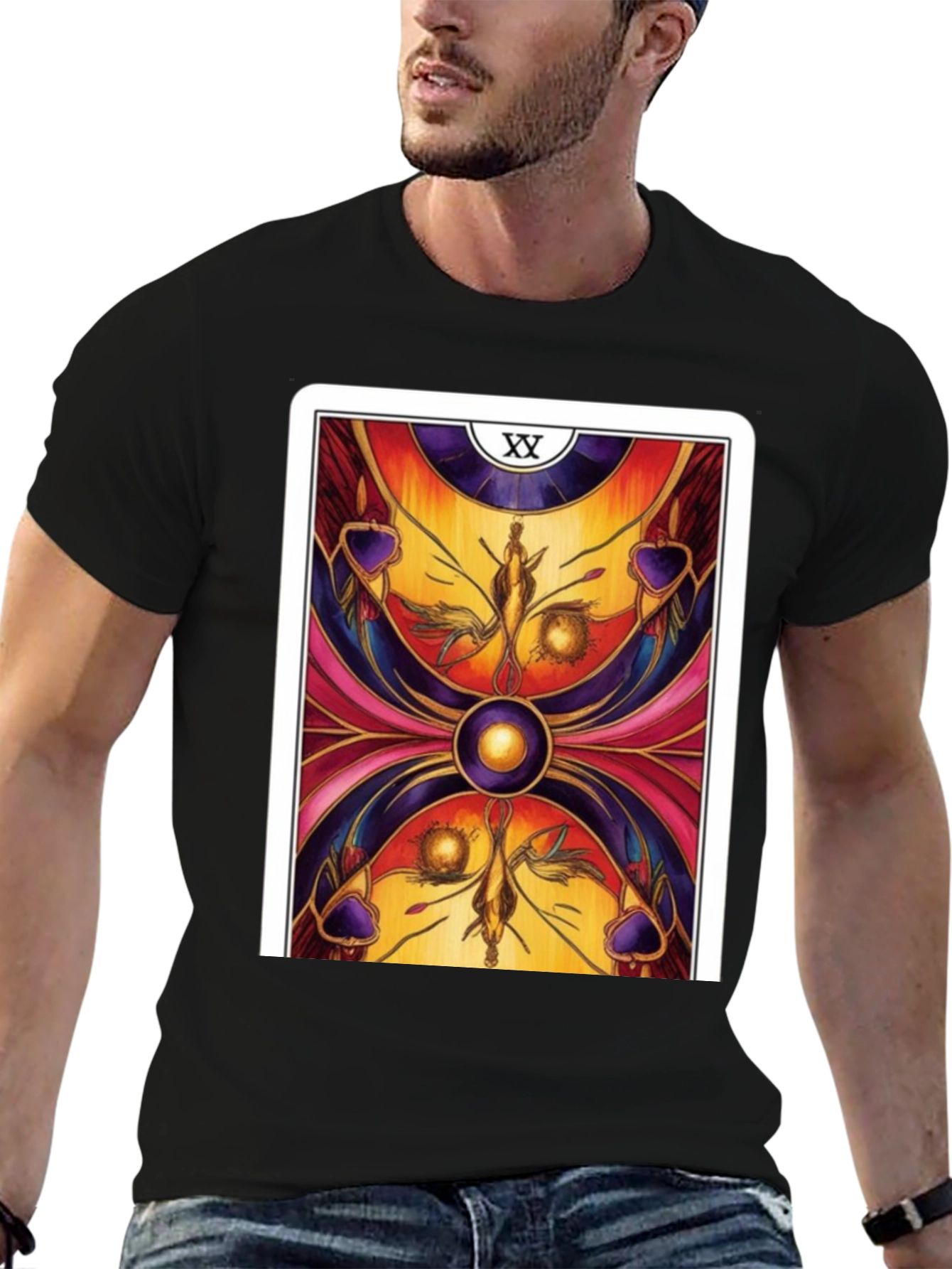 Tarot Card Graphic T-Shirt - Black Cotton Tee