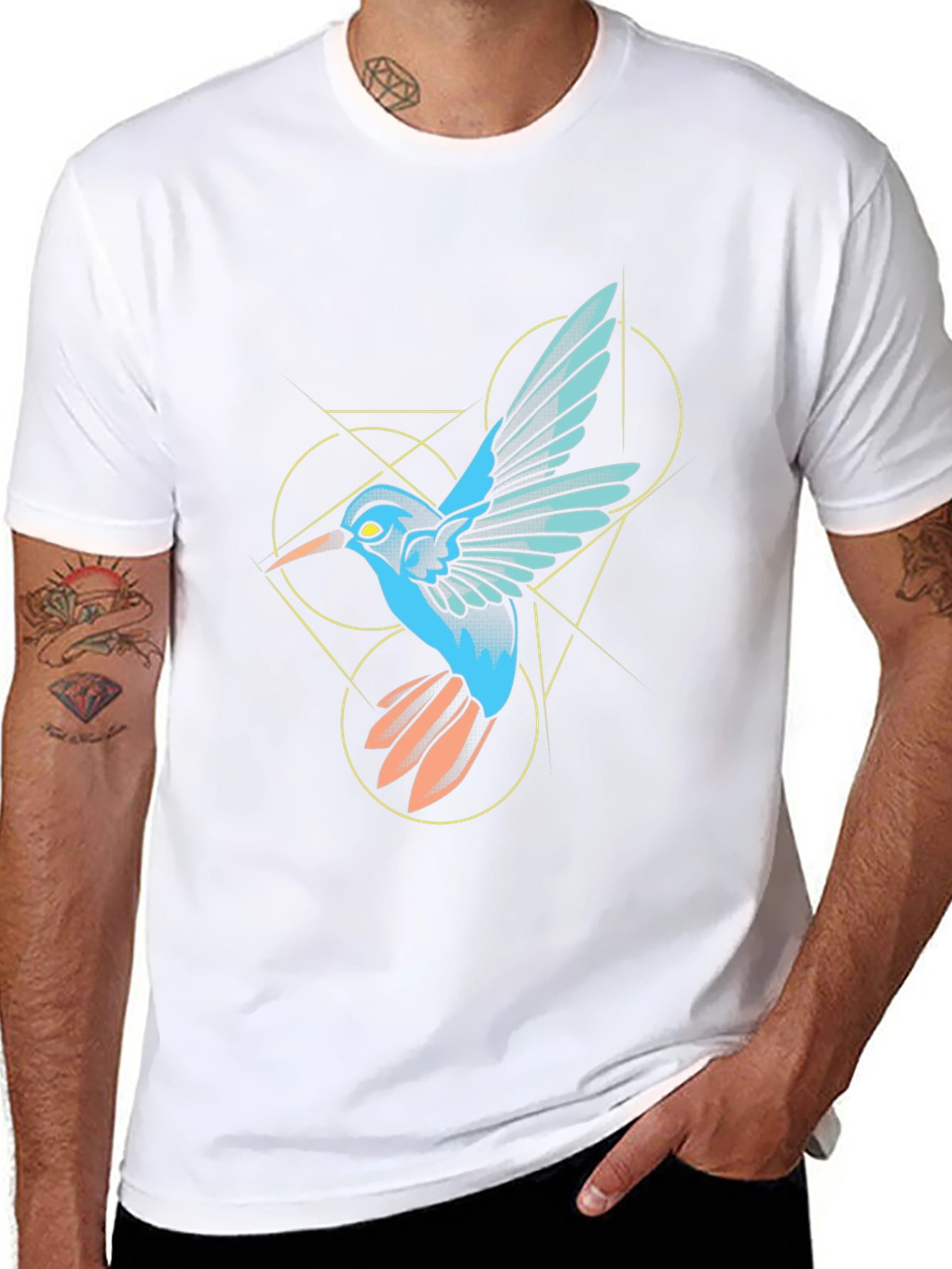 Geometric Hummingbird Graphic Black T-Shirt