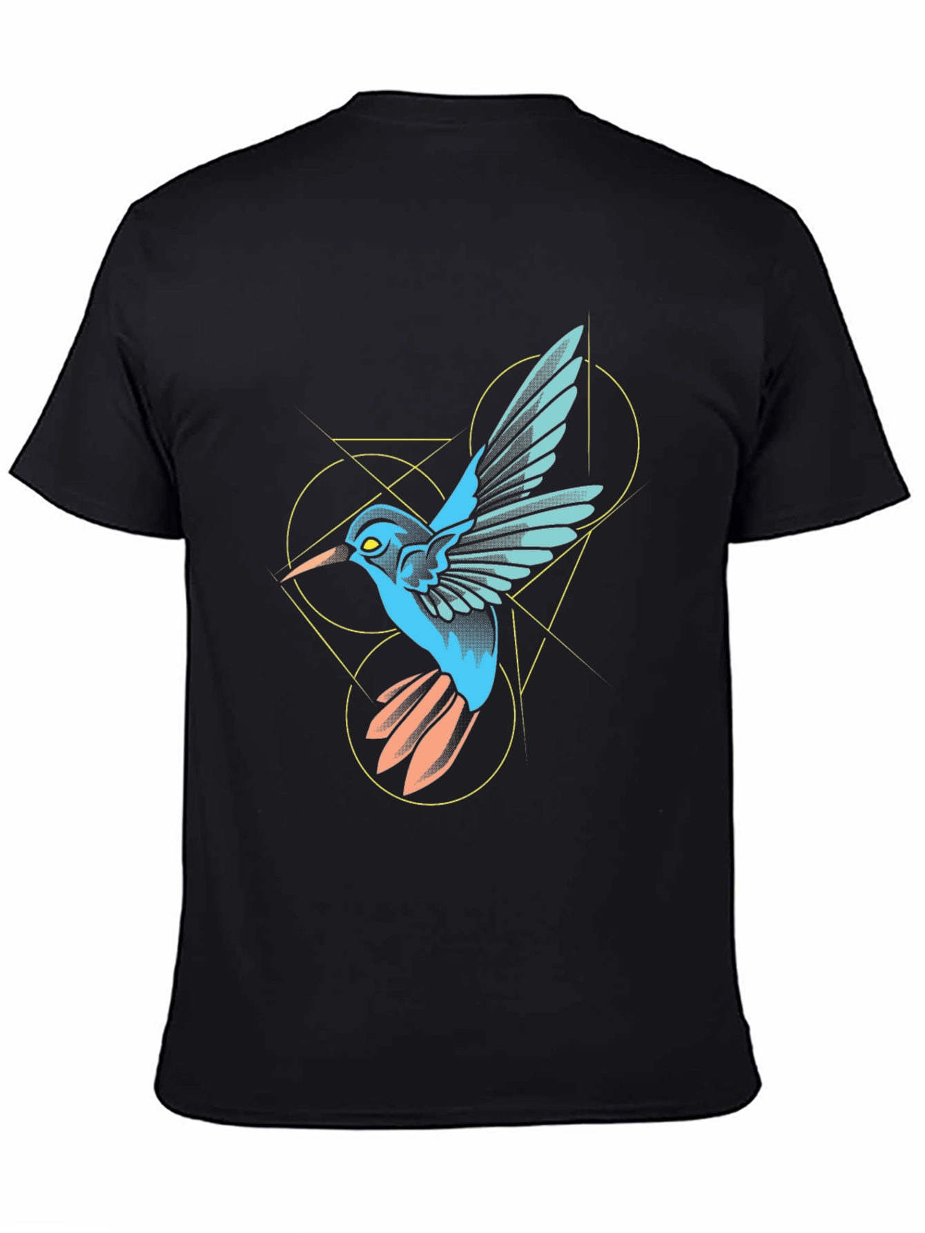 Geometric Hummingbird Graphic Black T-Shirt