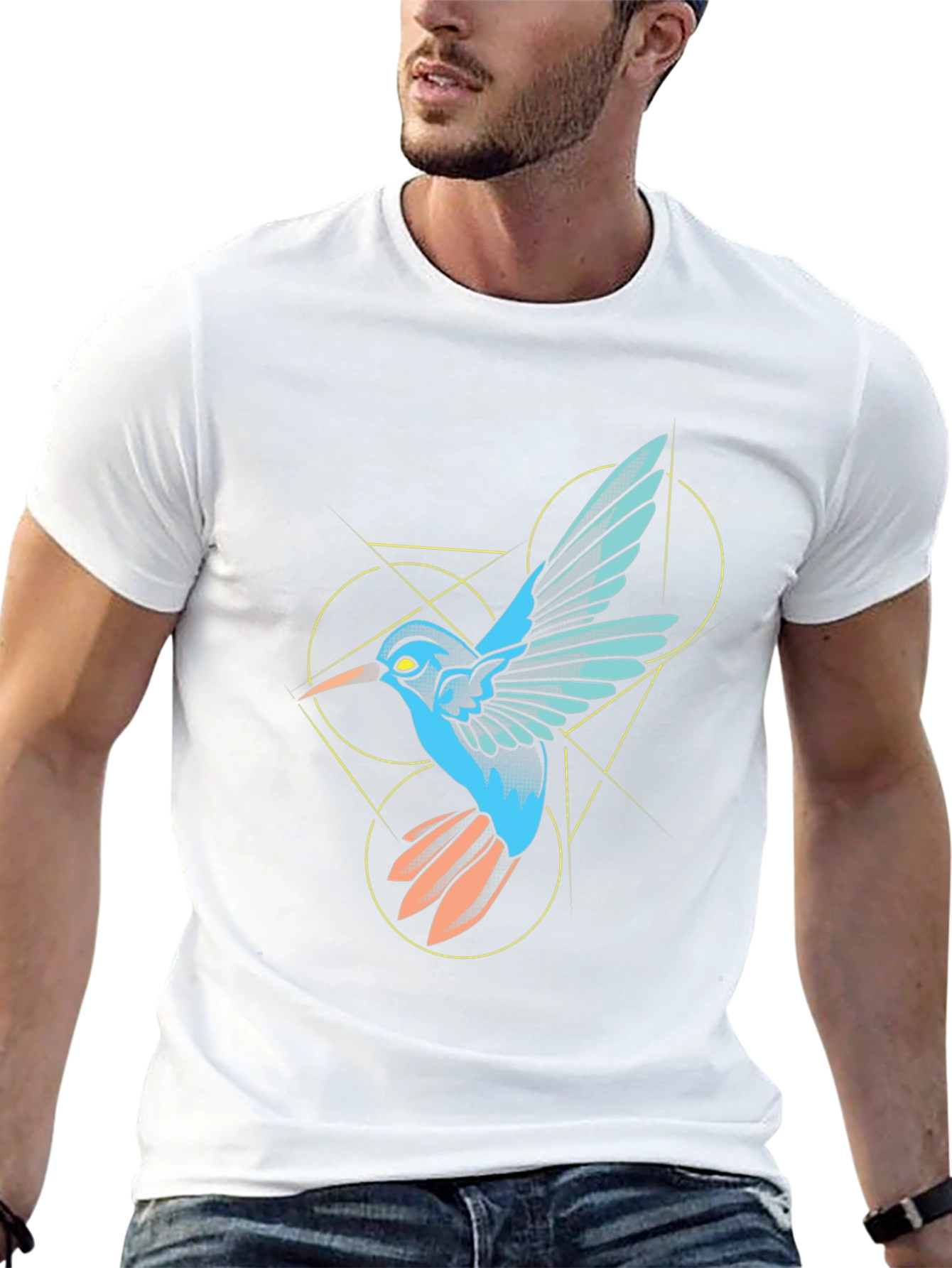 Geometric Hummingbird Graphic Black T-Shirt